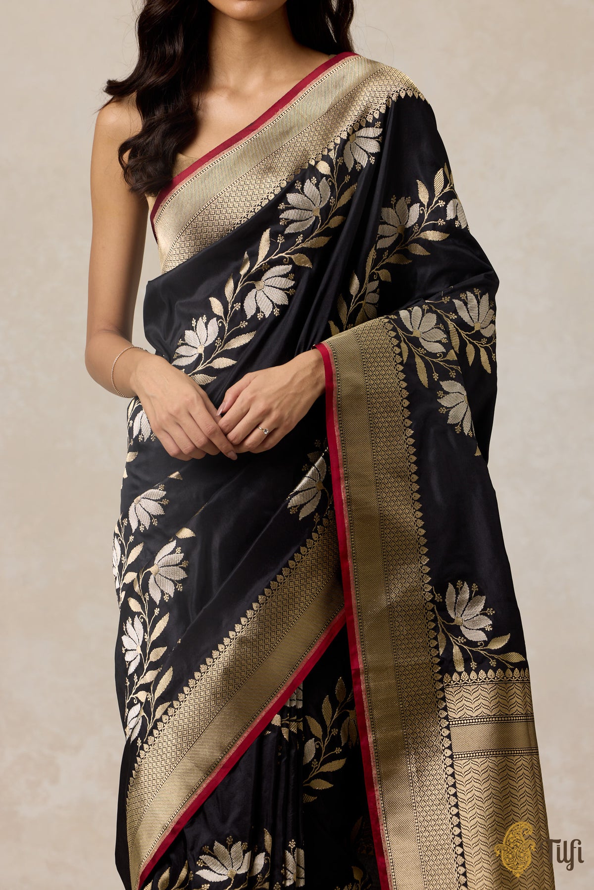 Black Pure Katan Silk Banarasi Handloom Saree