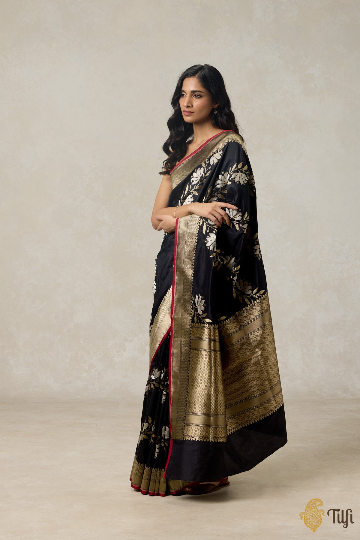 Black Pure Katan Silk Banarasi Handloom Saree