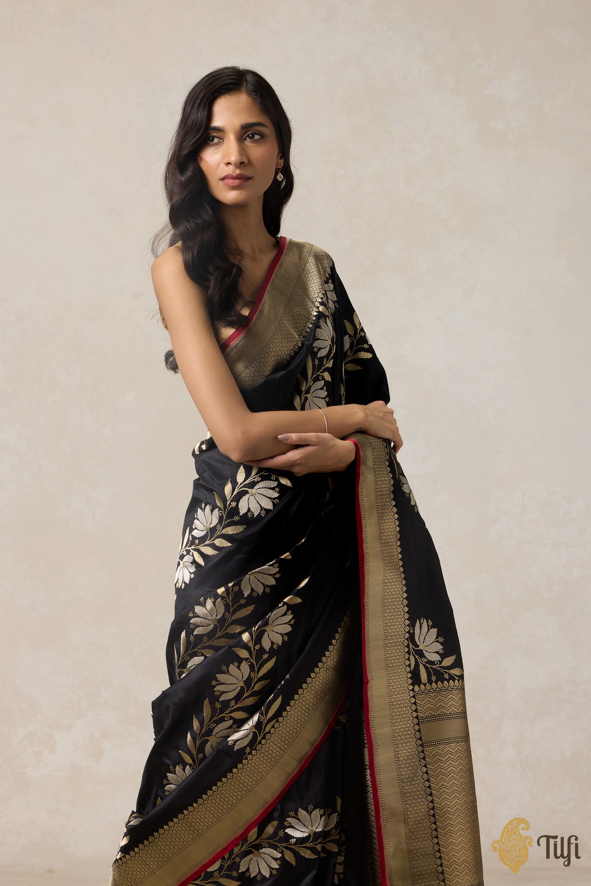 Black Pure Katan Silk Banarasi Handloom Saree