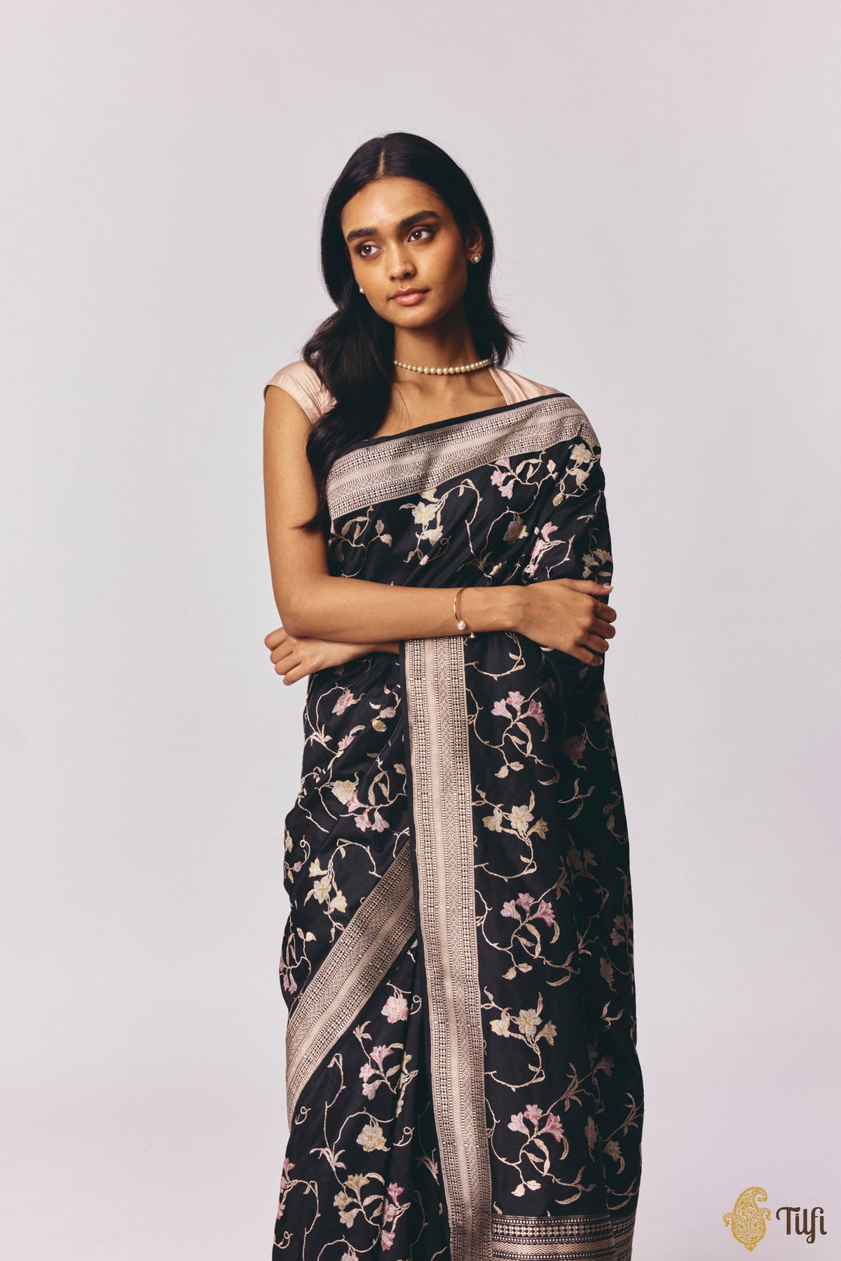 'Anasuya' Black Pure Katan Silk Handloom Saree
