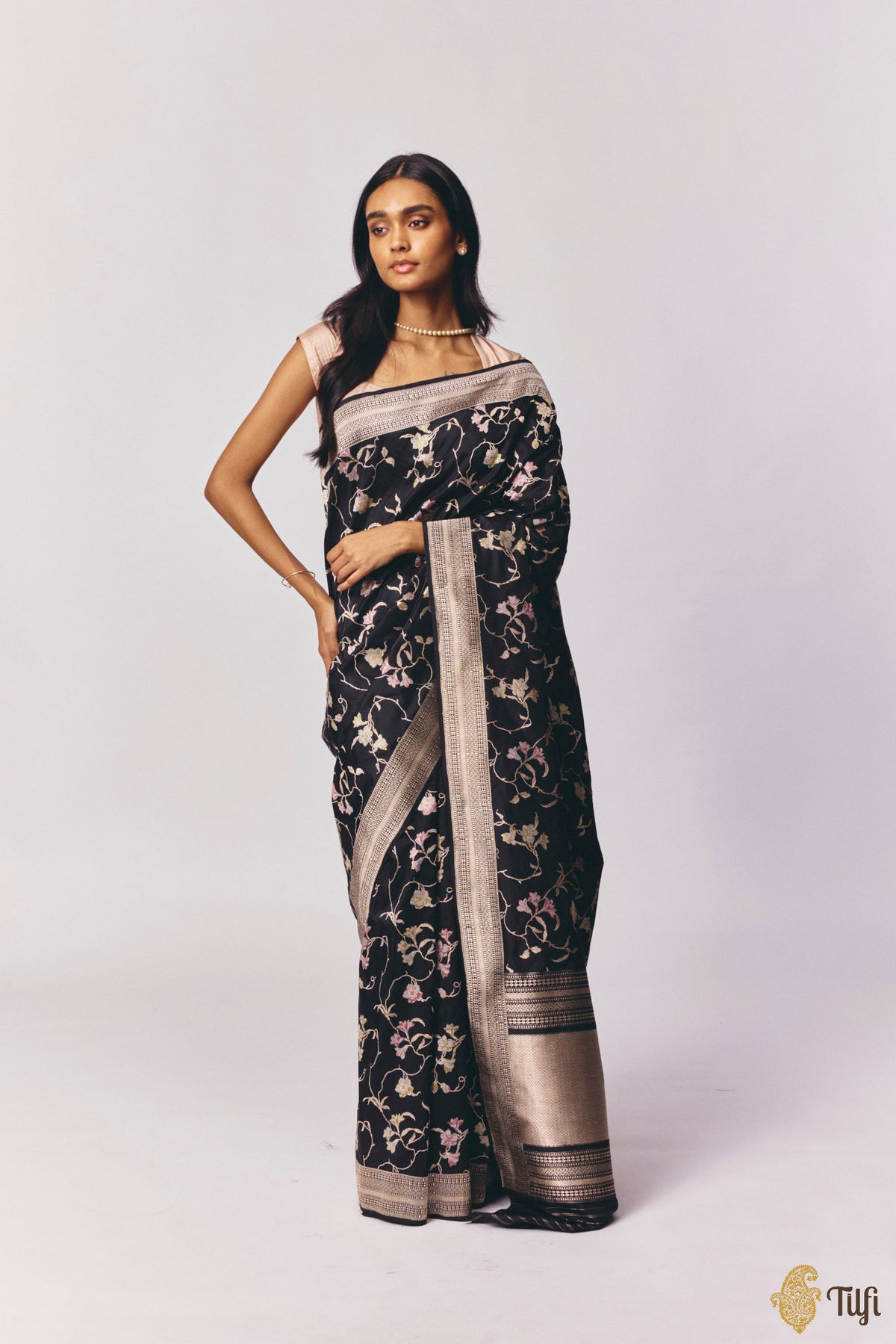 'Anasuya' Black Pure Katan Silk Handloom Saree