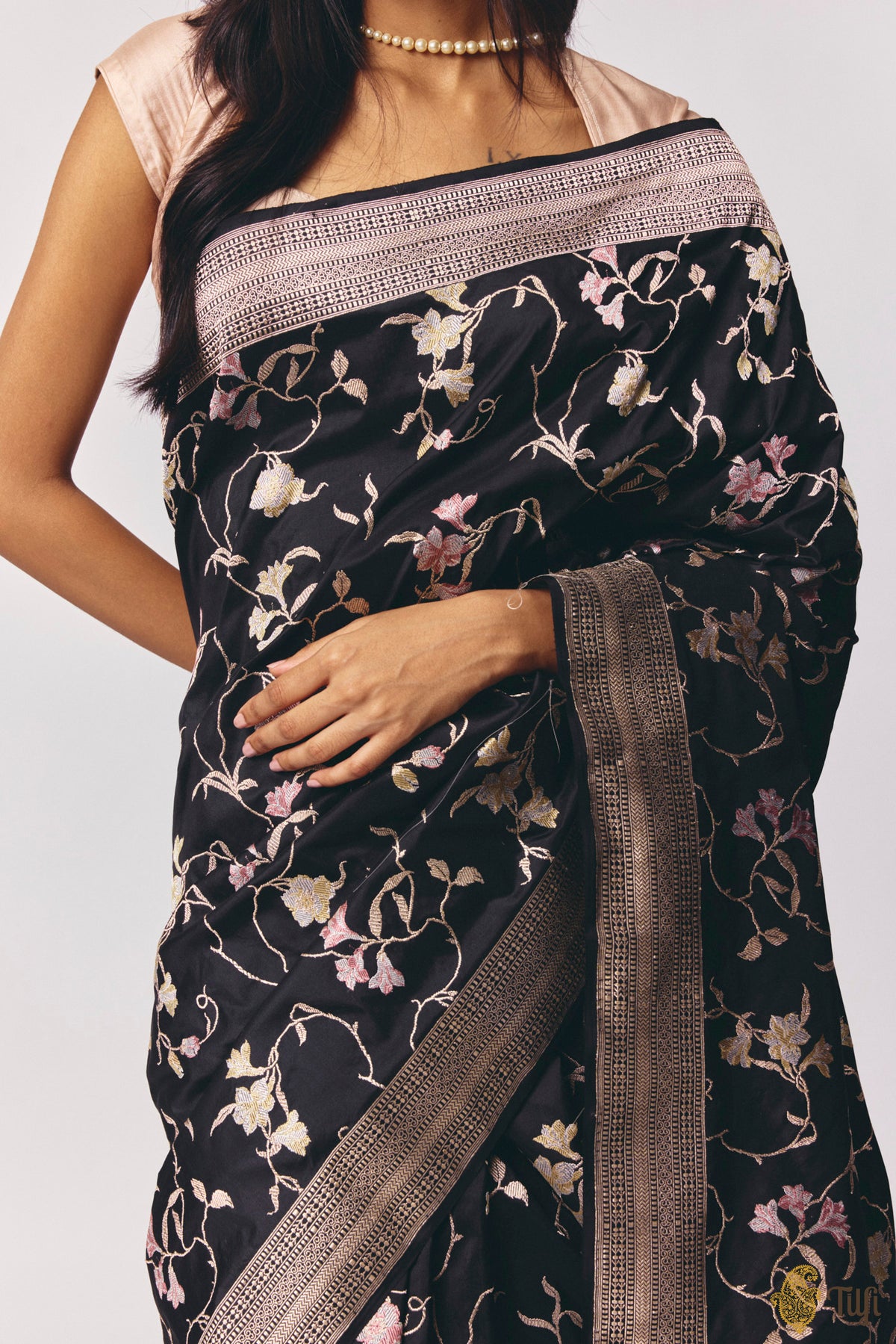 'Anasuya' Black Pure Katan Silk Handloom Saree