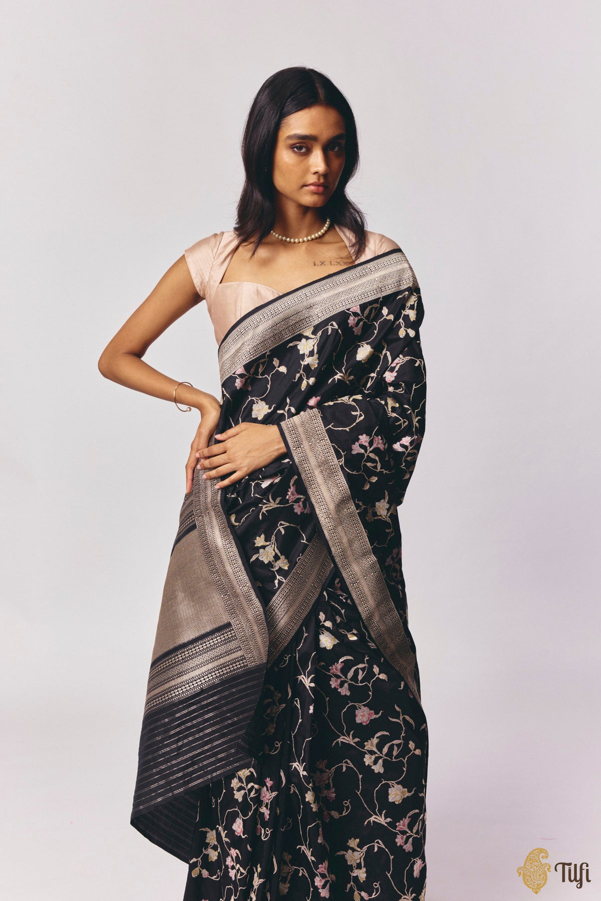 'Anasuya' Black Pure Katan Silk Handloom Saree