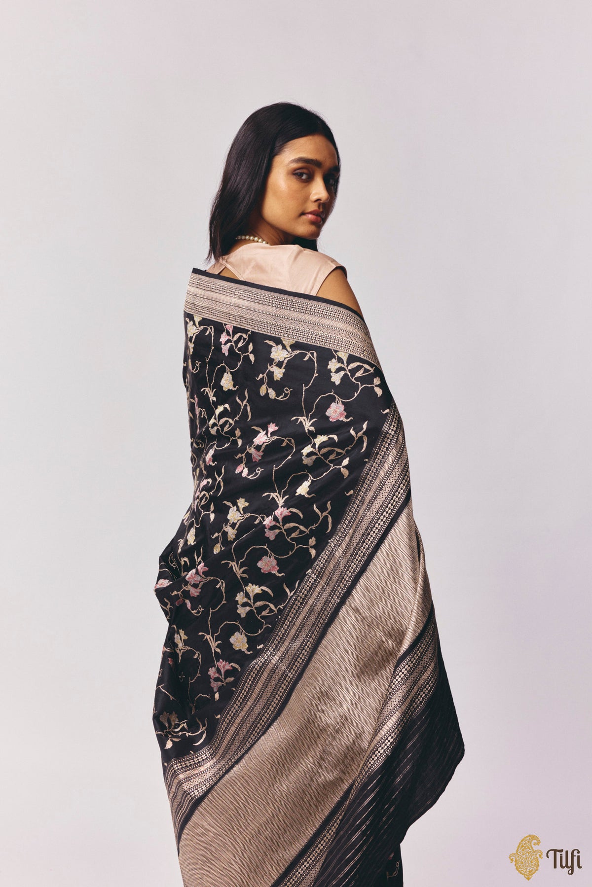 'Anasuya' Black Pure Katan Silk Handloom Saree