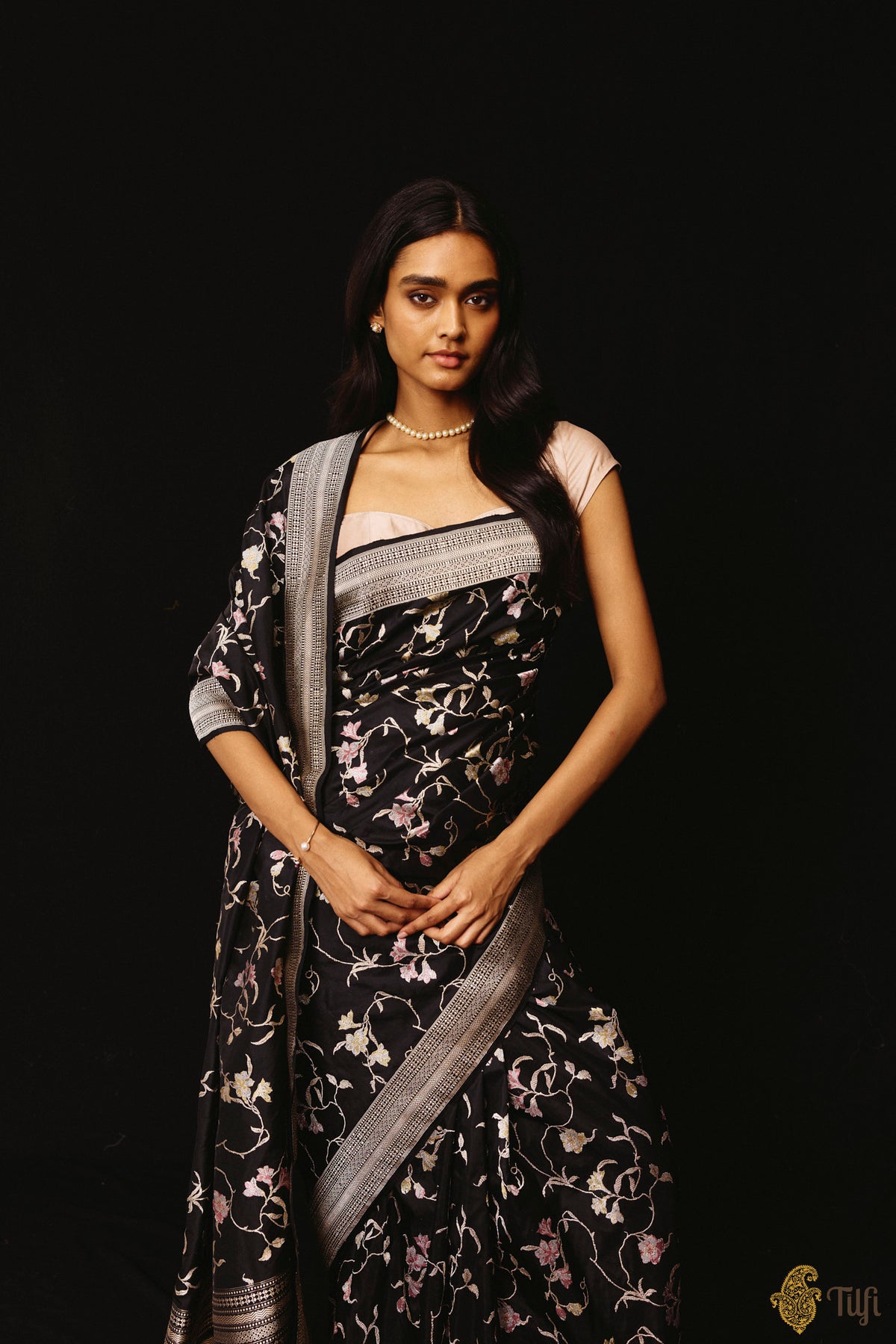 'Anasuya' Black Pure Katan Silk Handloom Saree