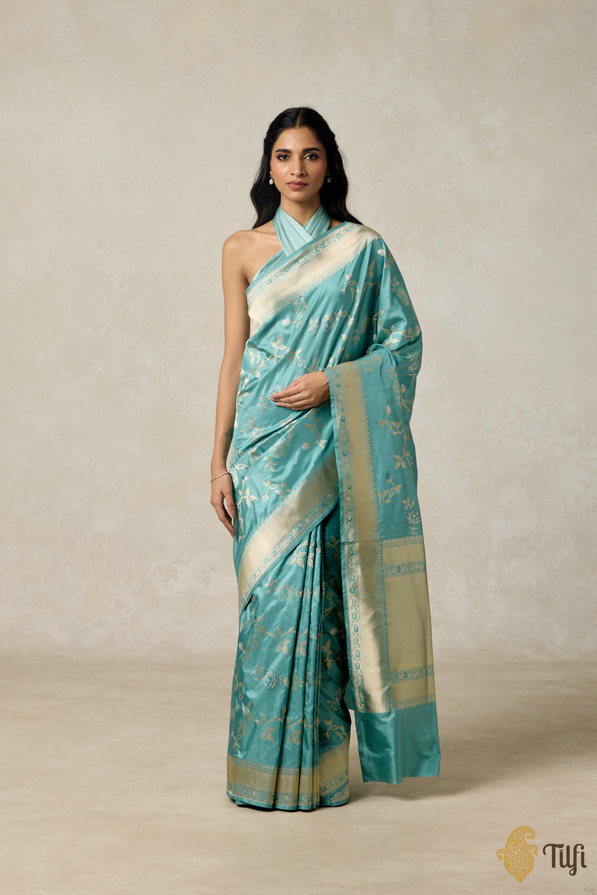 Powder Blue Pure Katan Silk Banarasi Handloom Saree