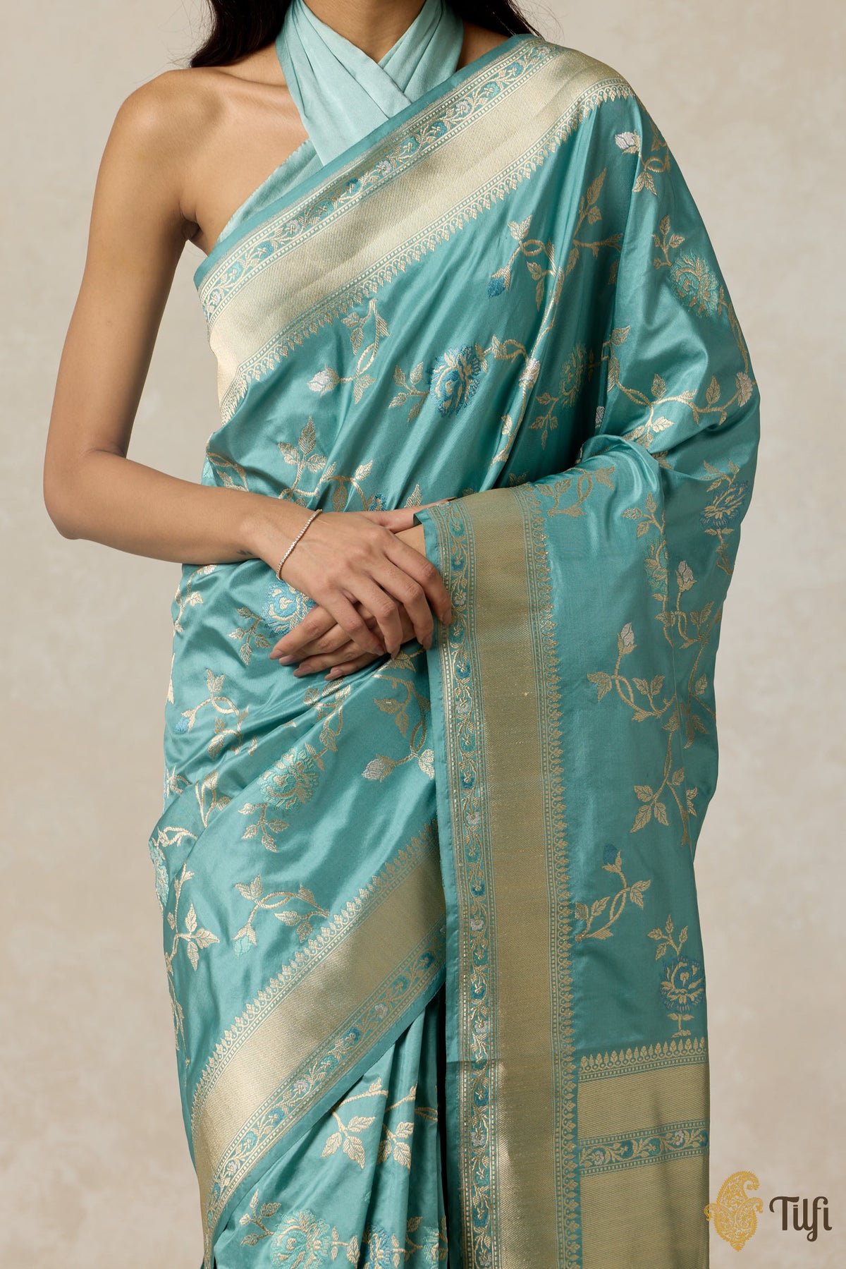 Powder Blue Pure Katan Silk Banarasi Handloom Saree