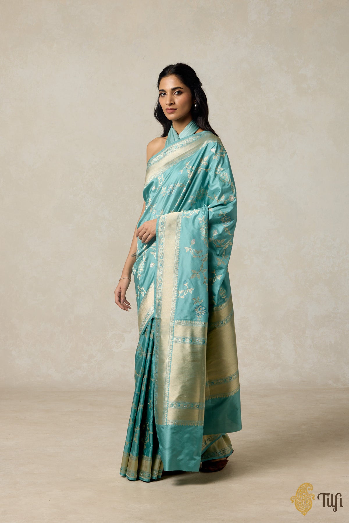 Powder Blue Pure Katan Silk Banarasi Handloom Saree