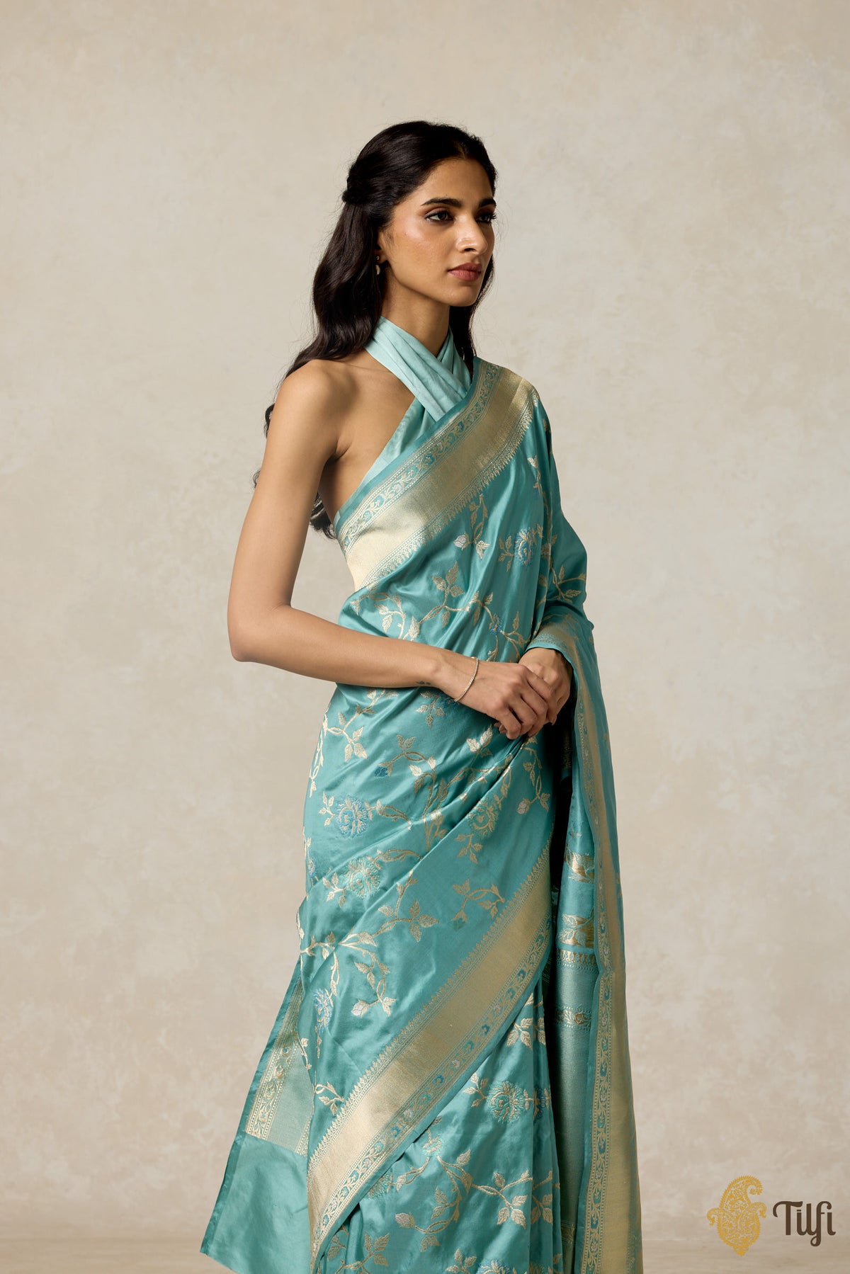 Powder Blue Pure Katan Silk Banarasi Handloom Saree