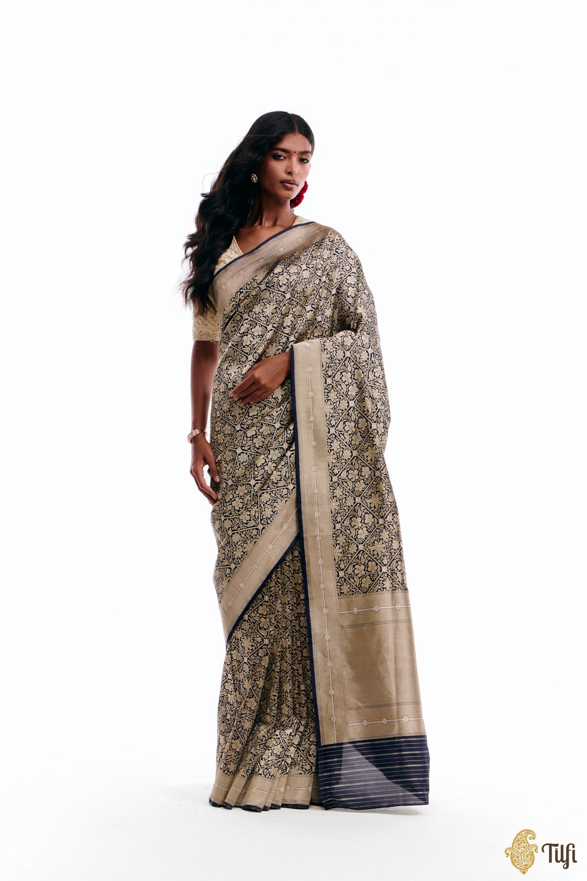 'Kalpana' Navy Blue Pure Katan Silk Banarasi Handloom Saree