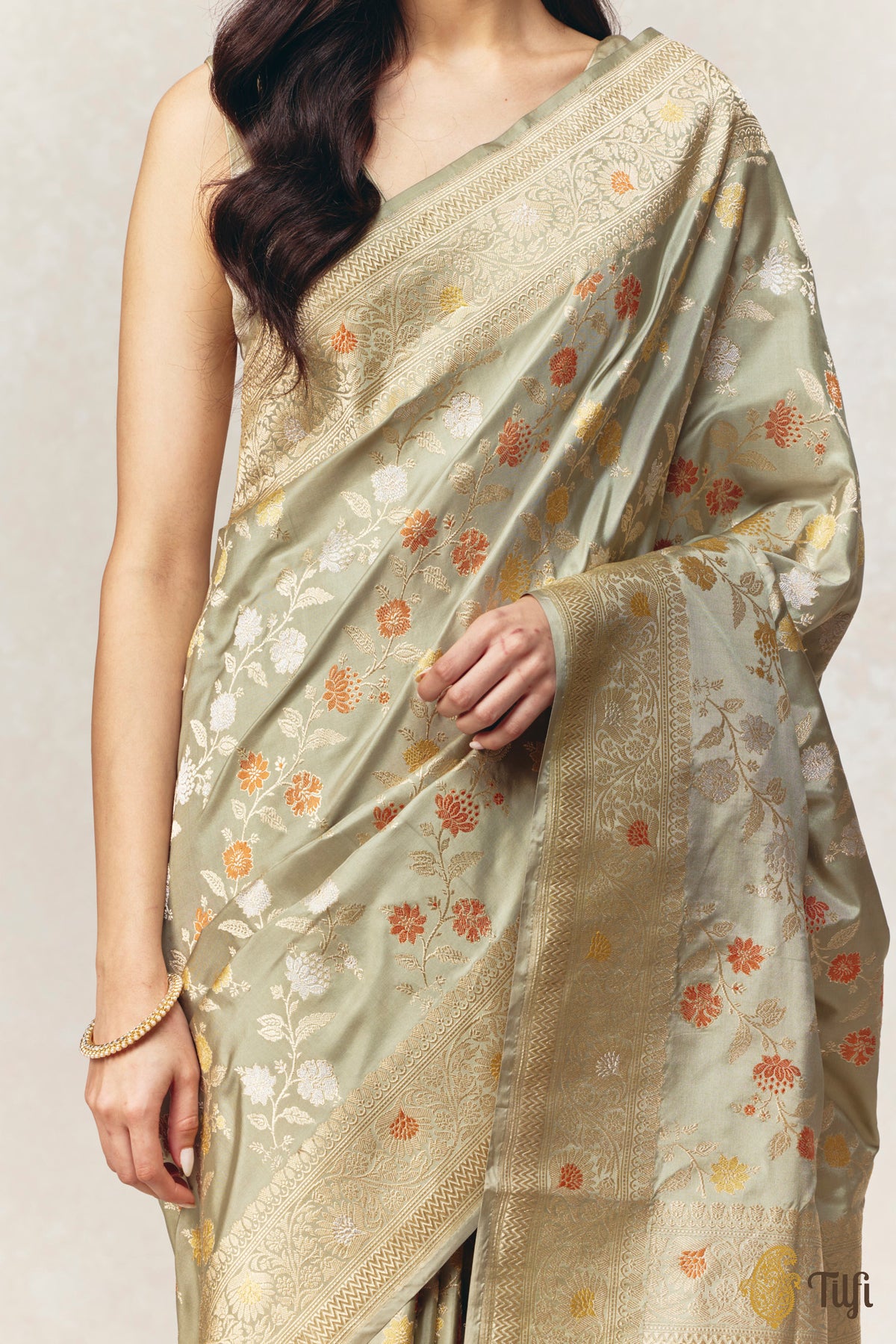 'Adah' Pastel Sage Green Pure Katan Silk Banarasi Handloom Saree