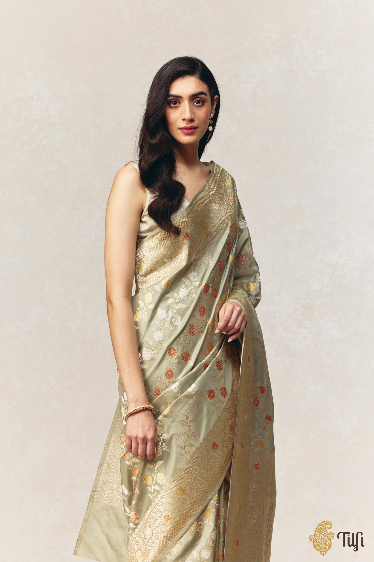 'Adah' Pastel Sage Green Pure Katan Silk Banarasi Handloom Saree