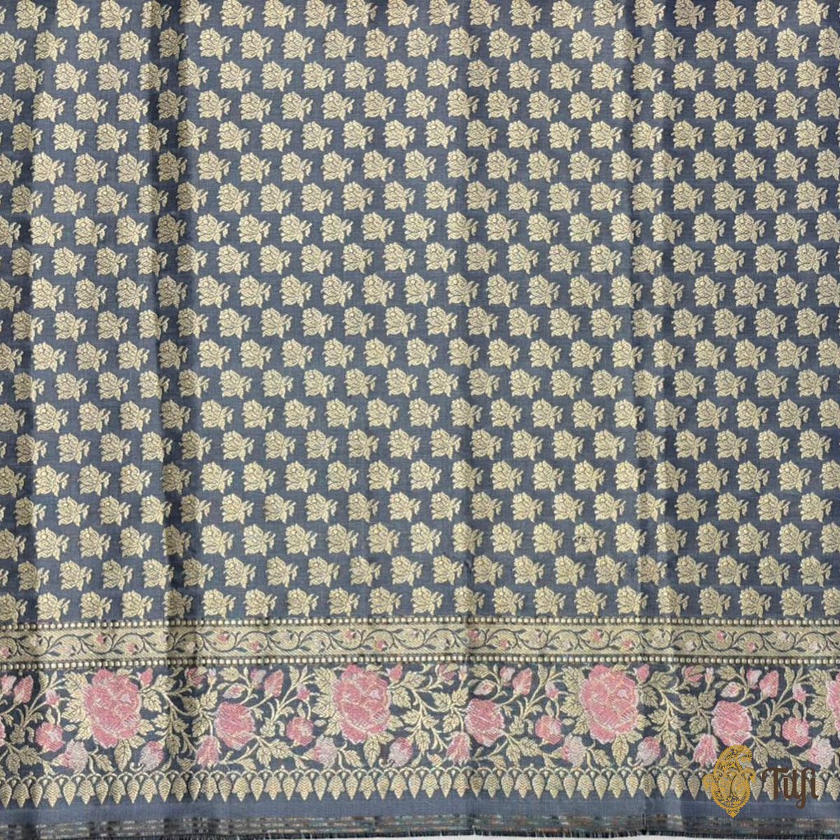 'Roja' Grey Pure Katan Silk Banarasi Handloom Saree