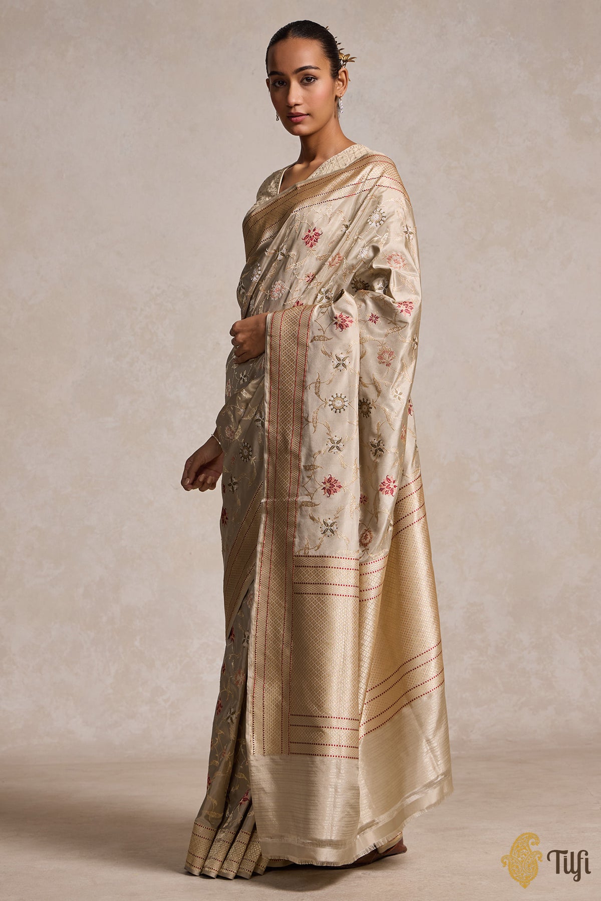 Taupe Beige Pure Katan Silk Banarasi Handloom Saree