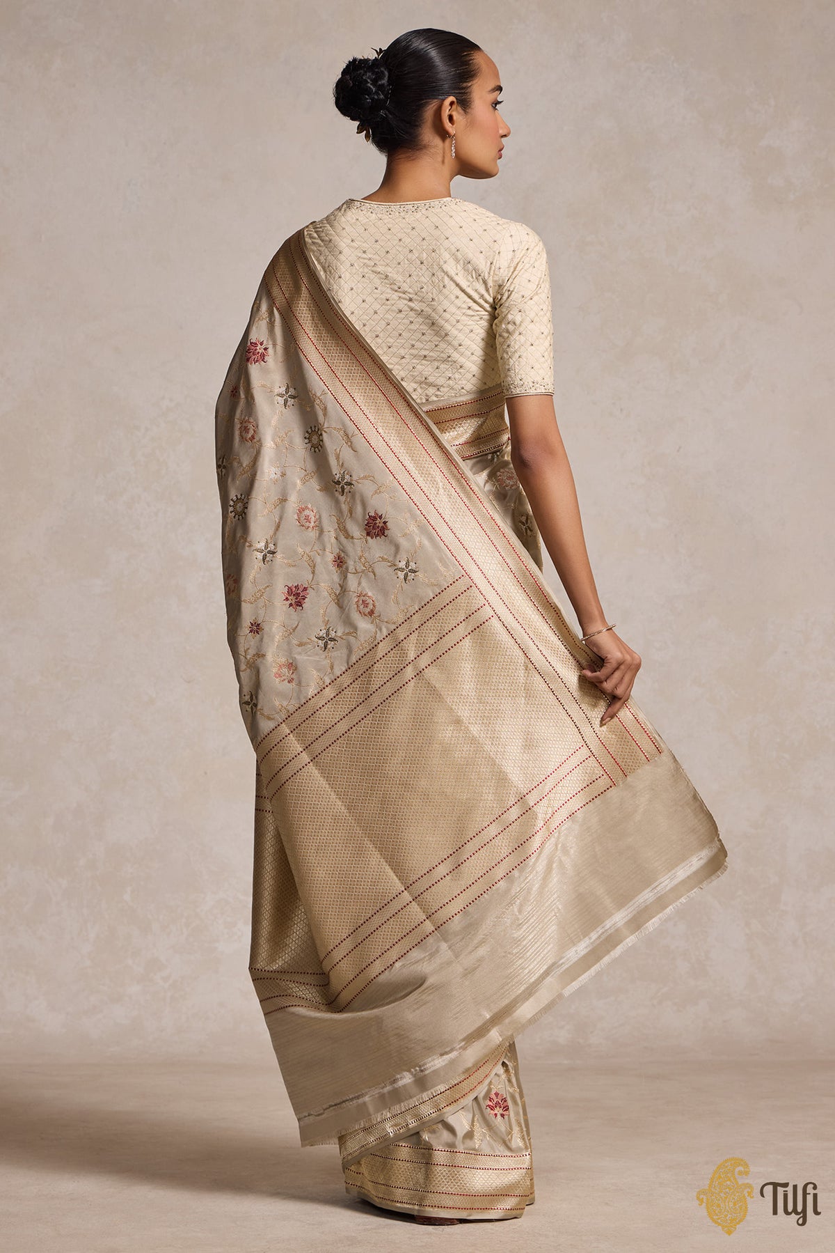 Taupe Beige Pure Katan Silk Banarasi Handloom Saree