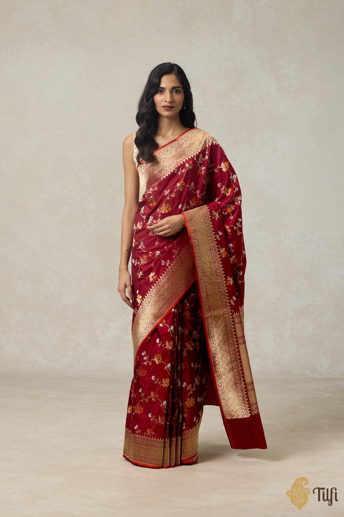 Maroon Pure Katan Silk Banarasi Handloom Saree