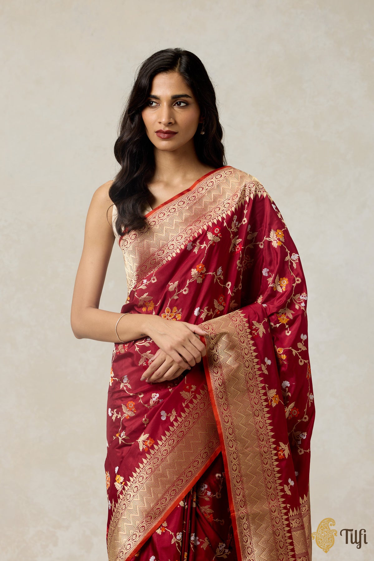 Maroon Pure Katan Silk Banarasi Handloom Saree