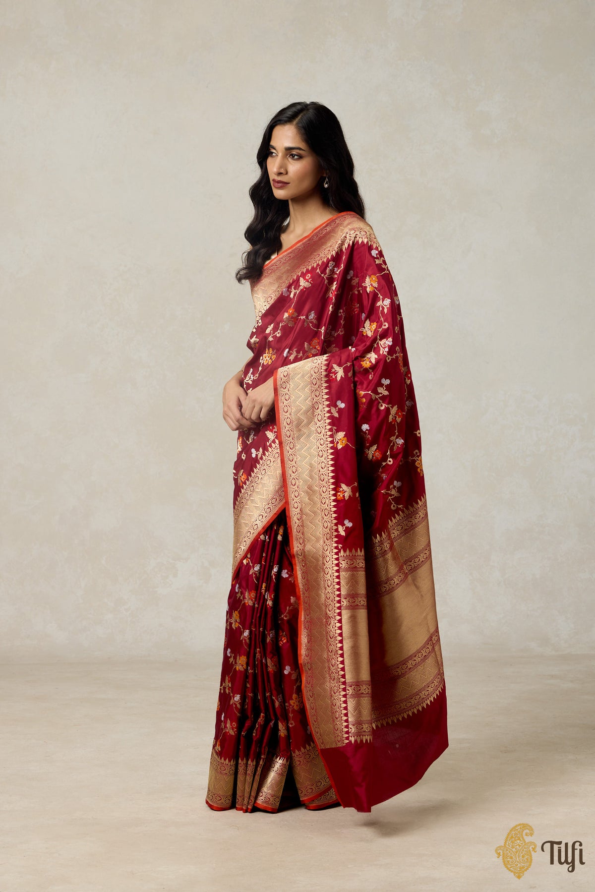 Maroon Pure Katan Silk Banarasi Handloom Saree