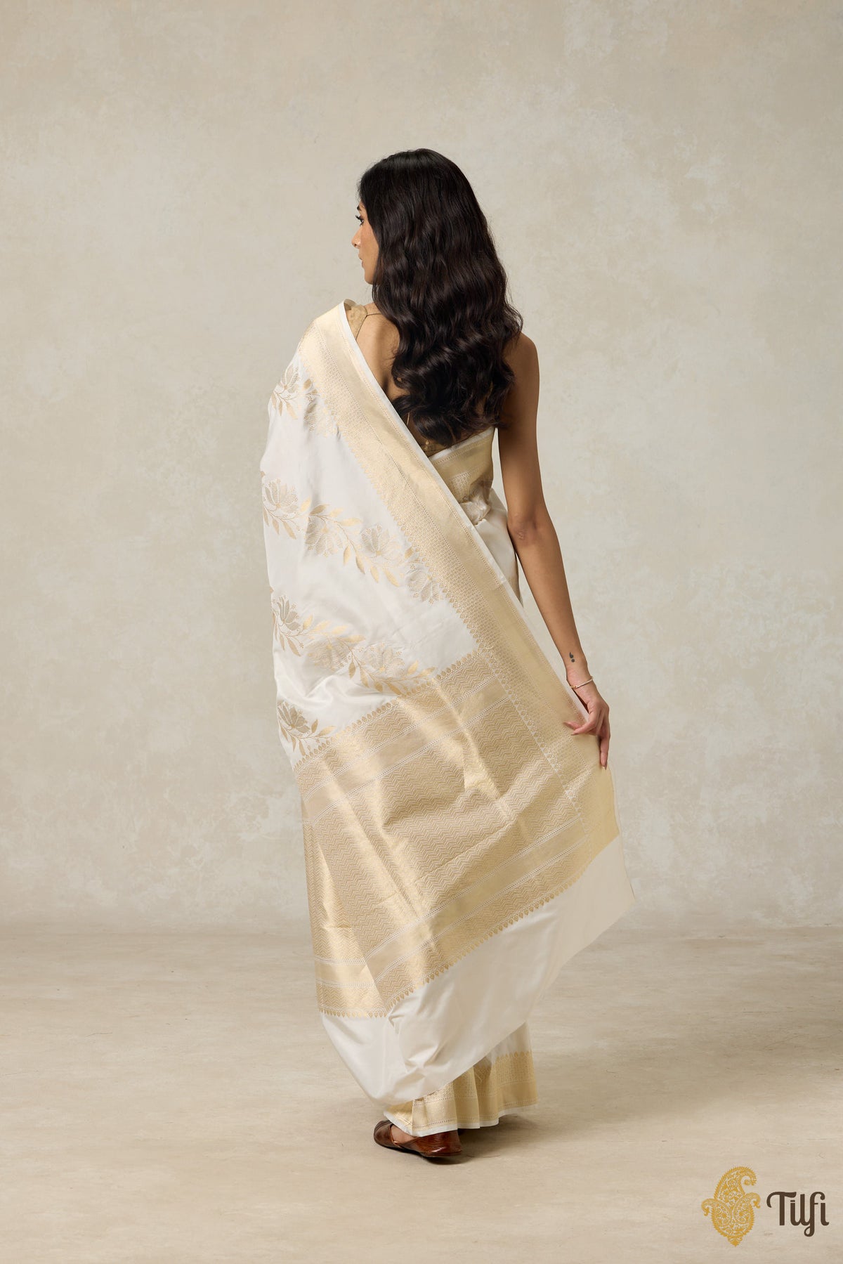 White Pure Katan Silk Banarasi Handloom Saree