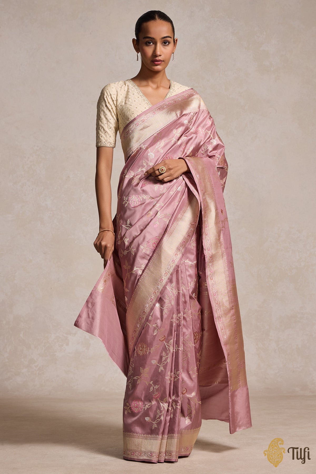 Old Rose Pure Katan Silk Banarasi Handloom Saree