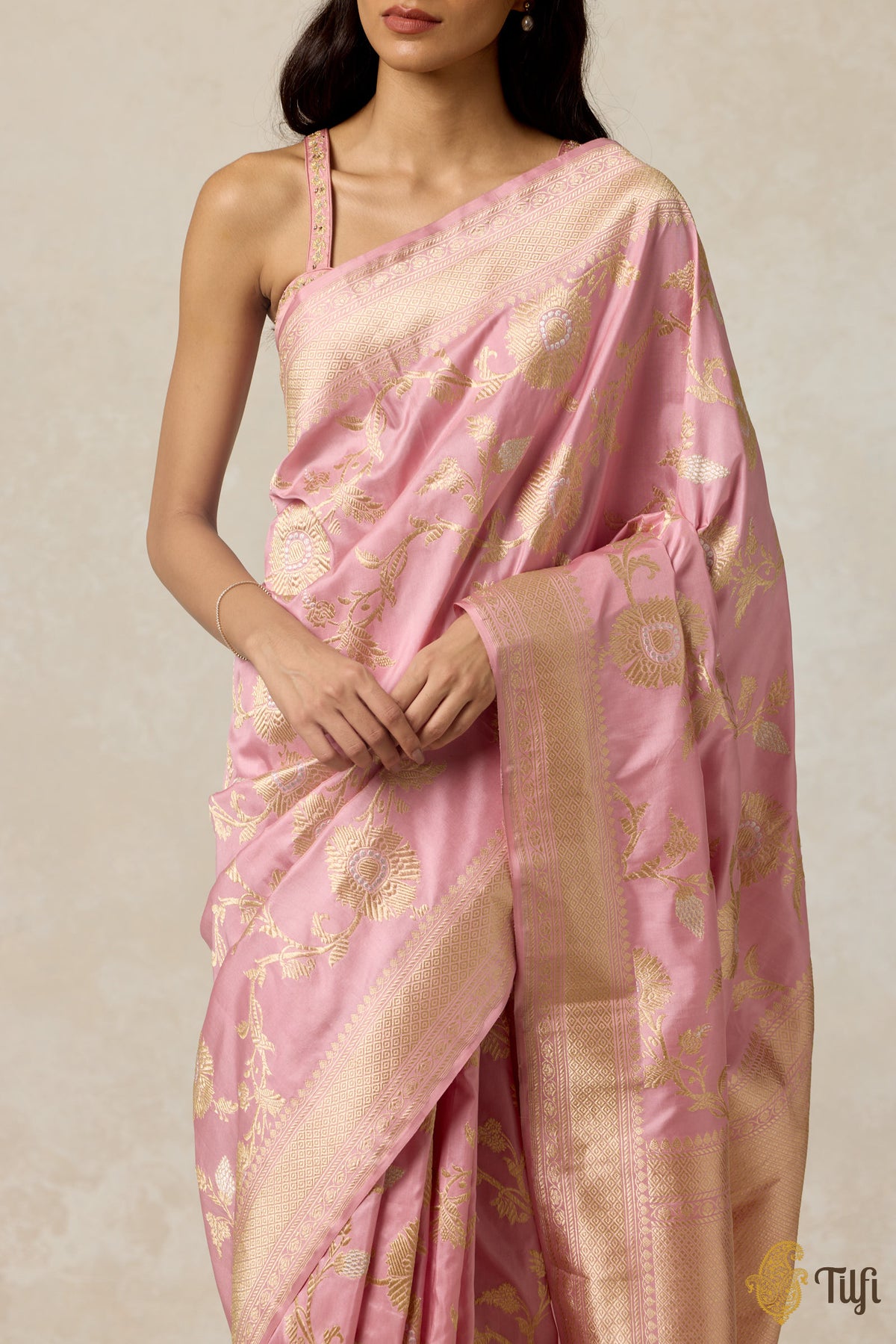 Pre-Order: &#39;Dainty Darling&#39; Soft Pink Pure Katan Silk Banarasi Handloom Saree