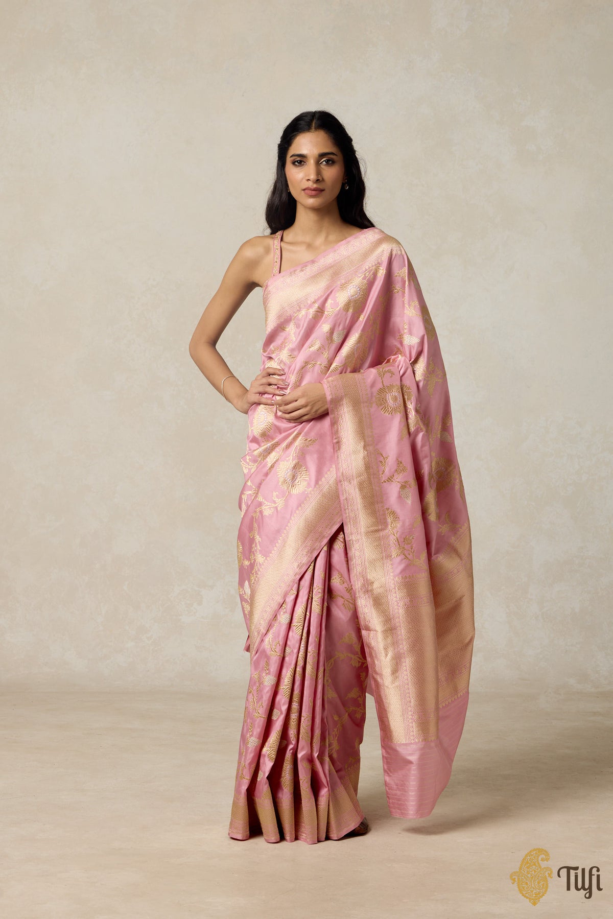 Pre-Order: &#39;Dainty Darling&#39; Soft Pink Pure Katan Silk Banarasi Handloom Saree