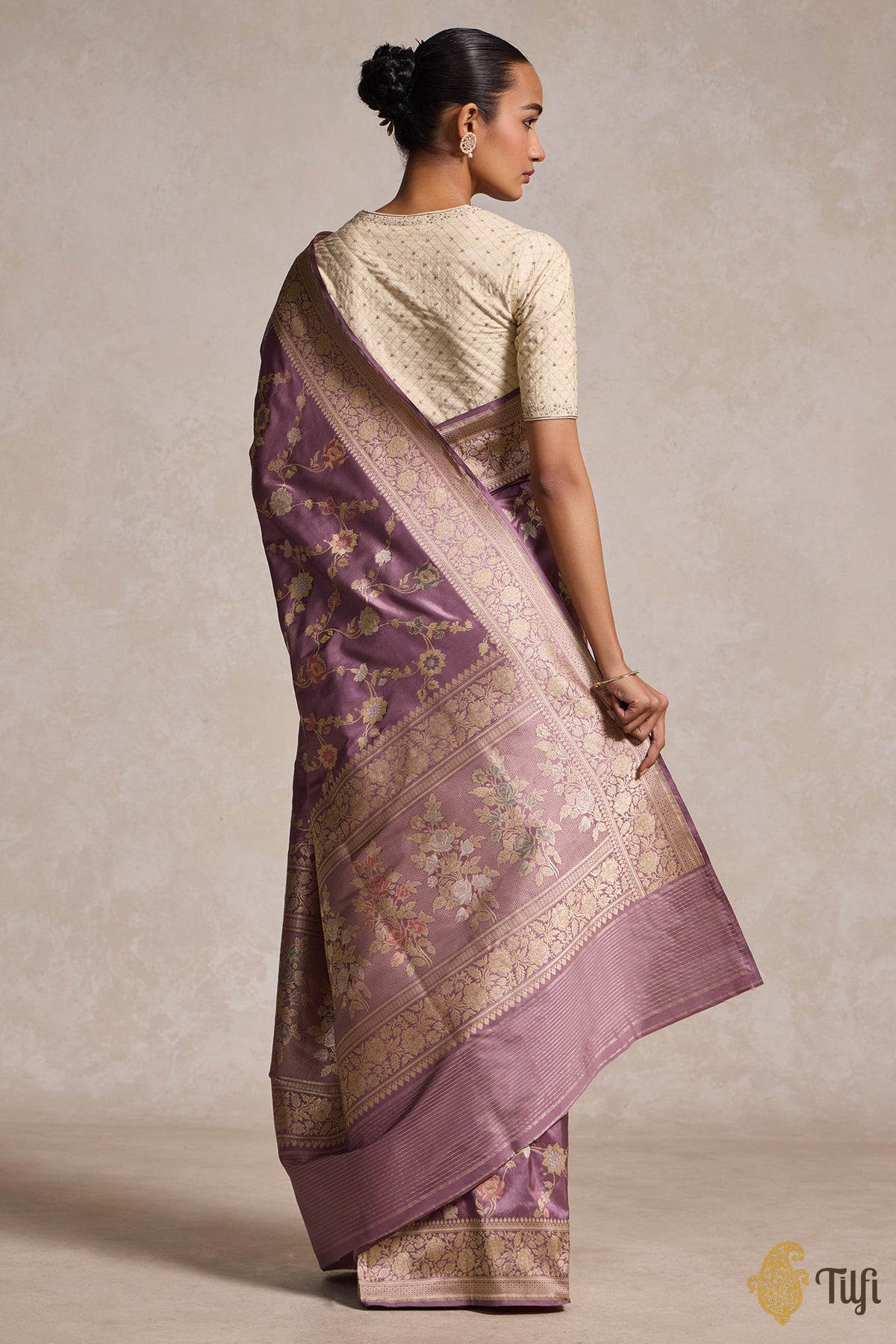 &#39;Keya&#39; Mauve Lilac Pure Katan Silk Banarasi Handloom Saree