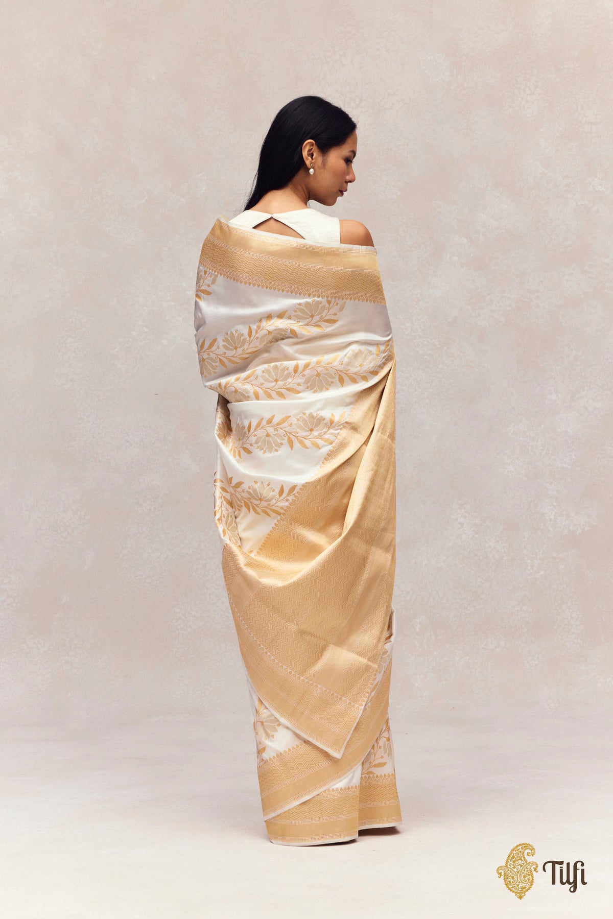 White Pure Katan Silk Banarasi Handloom Saree