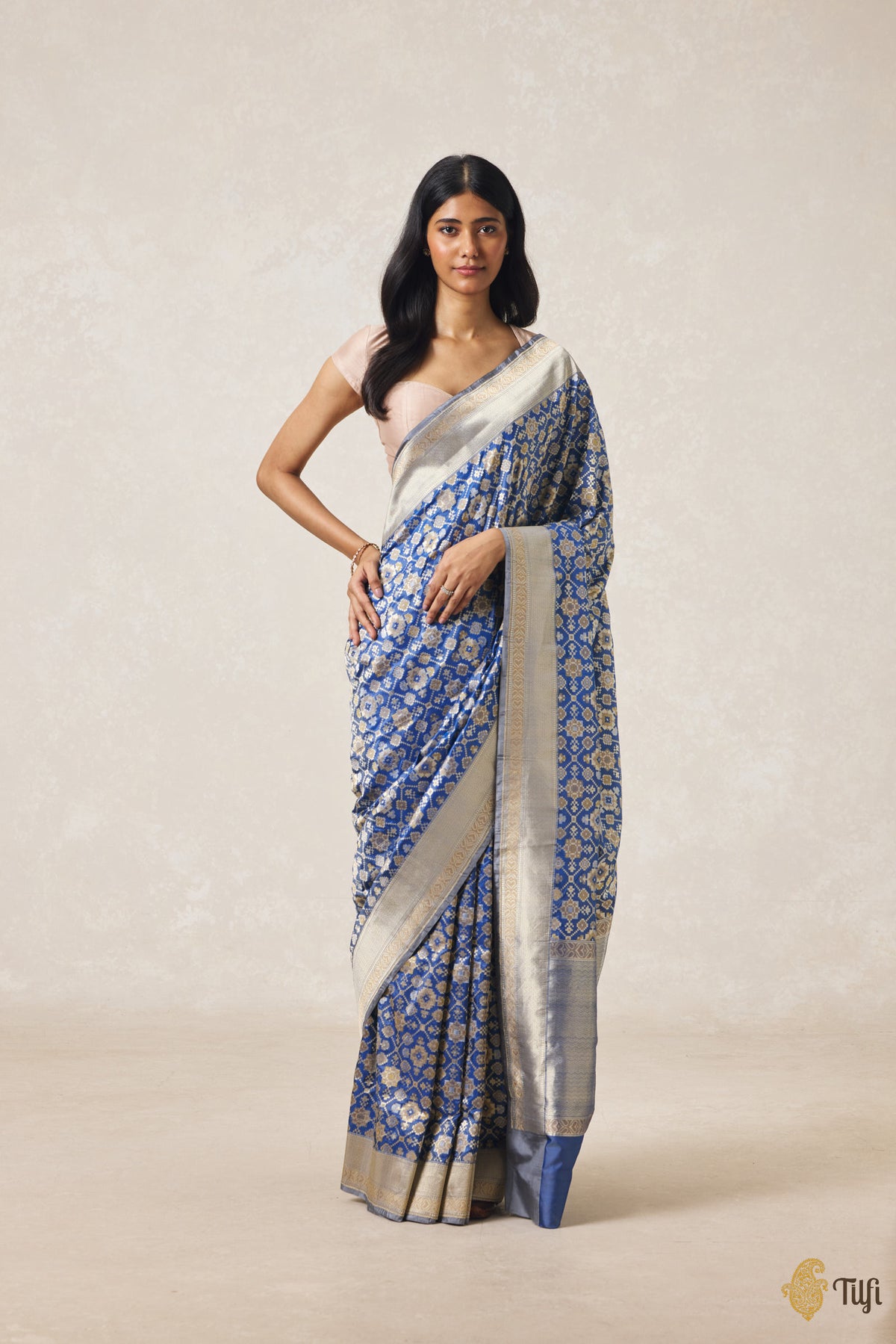Blue Pure Katan Silk Banarasi Handloom Patola Saree