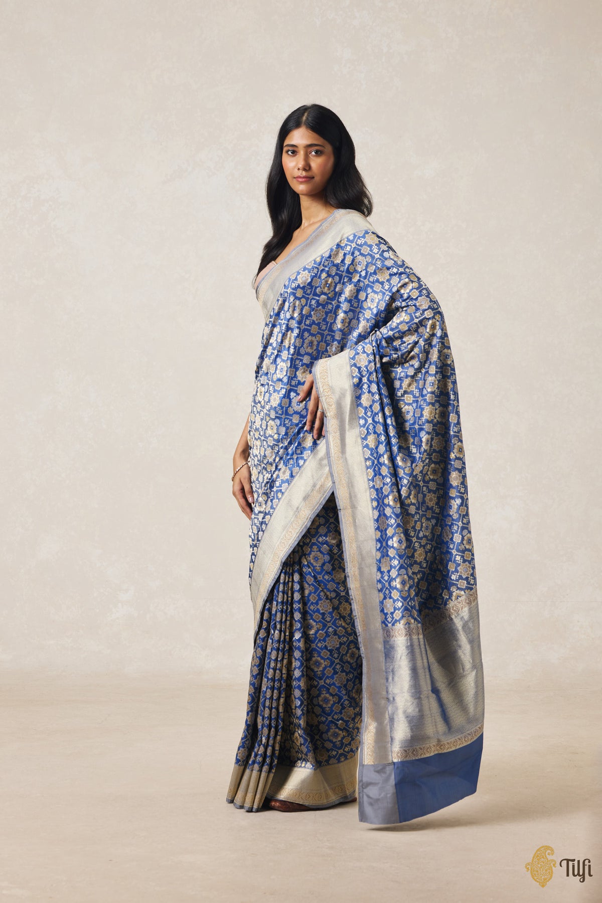 Blue Pure Katan Silk Banarasi Handloom Patola Saree