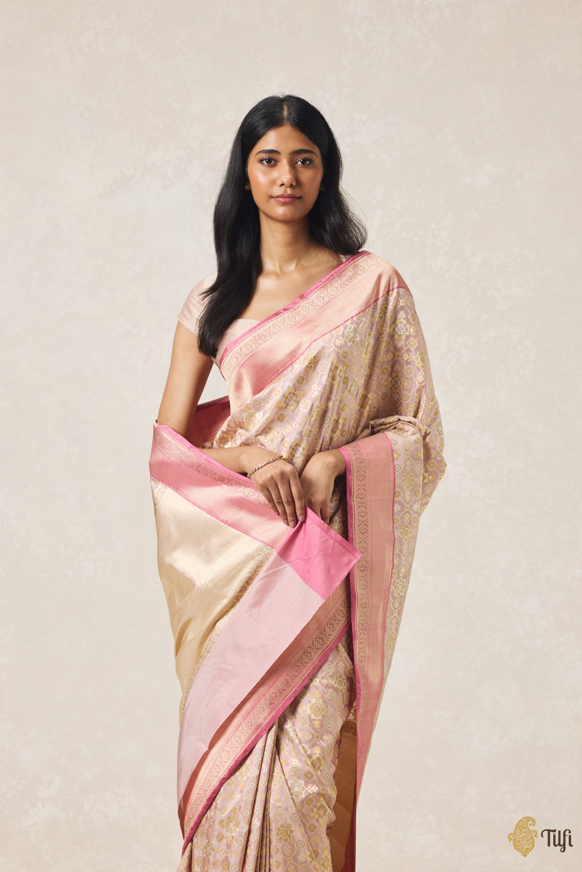 Nude Pink Pure Katan Silk Banarasi Handloom Patola Saree