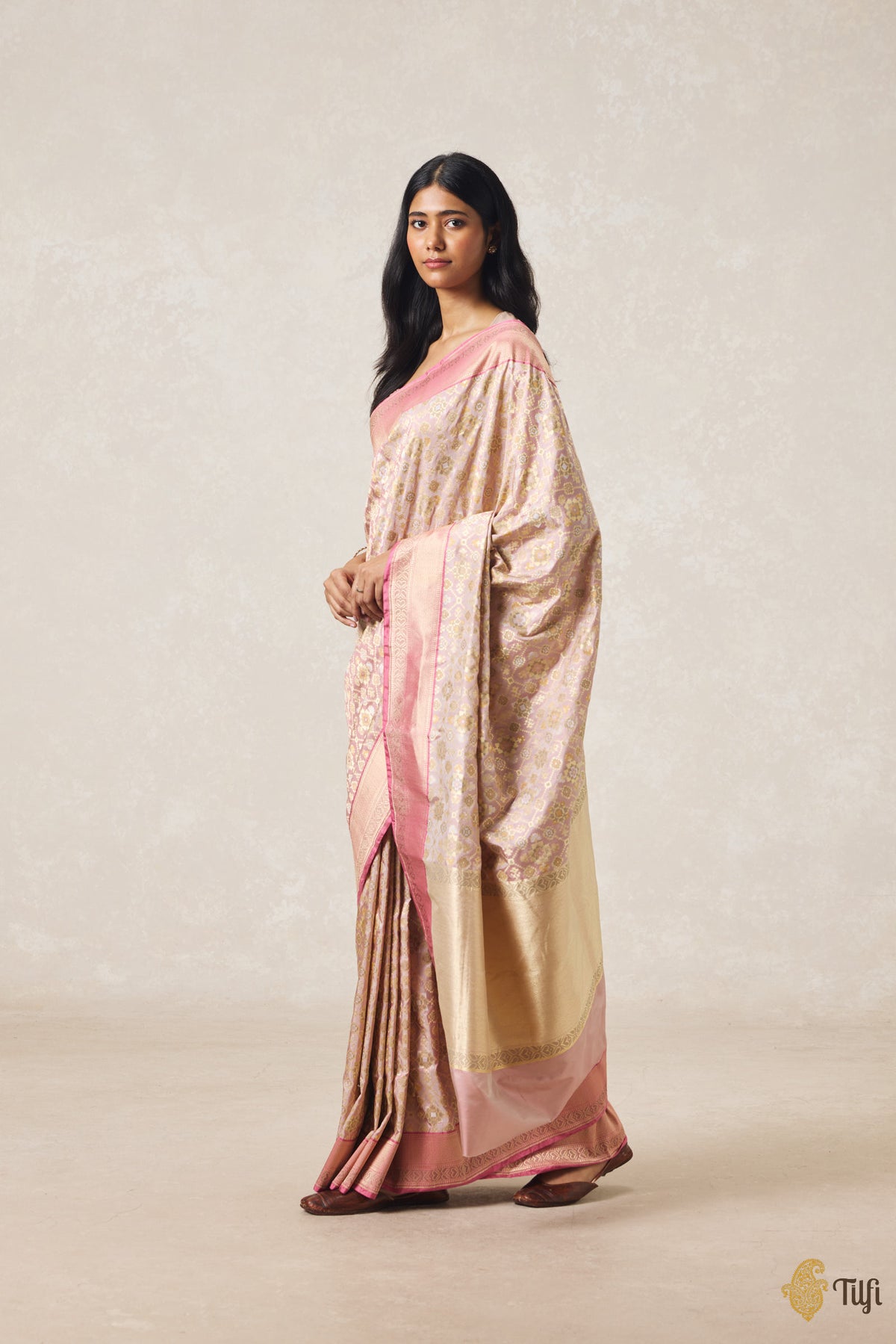 Nude Pink Pure Katan Silk Banarasi Handloom Patola Saree
