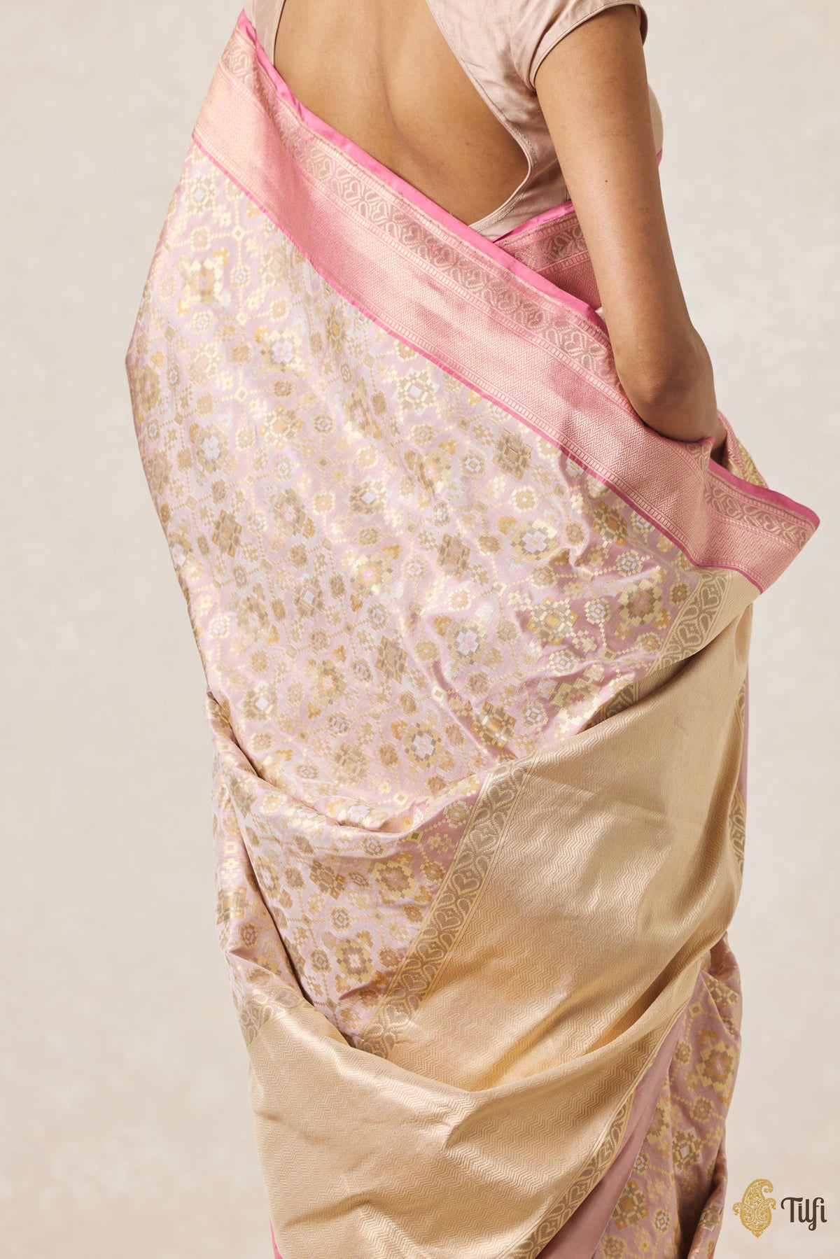 Nude Pink Pure Katan Silk Banarasi Handloom Patola Saree