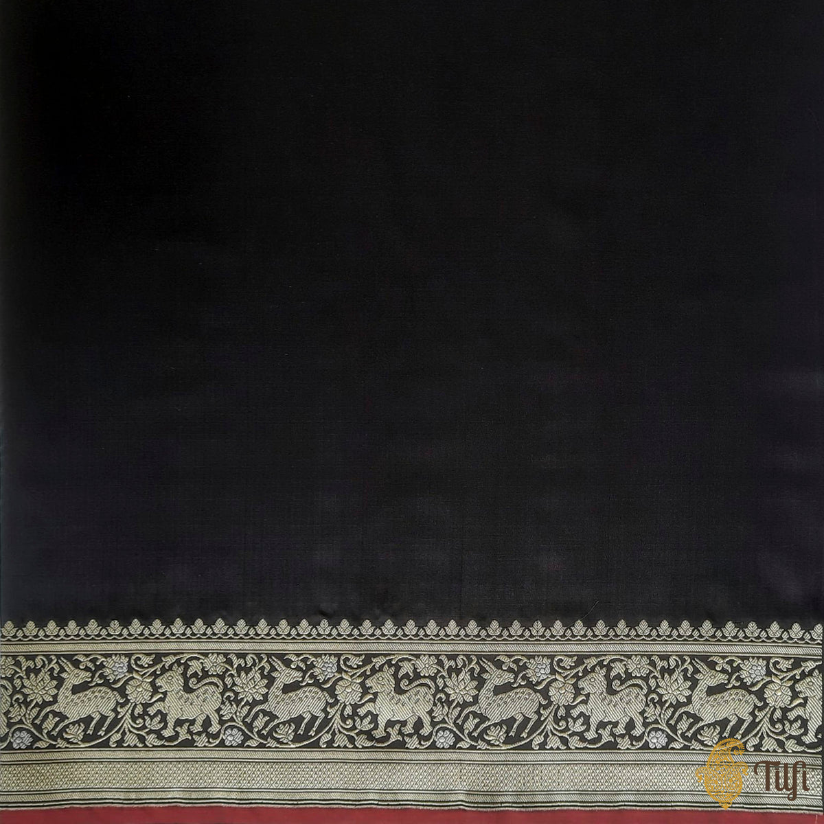 Pre-Order: Black Pure Katan Silk Banarasi Handloom Shikargah Saree