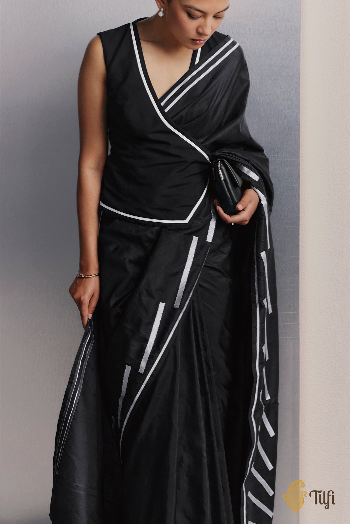'The Library' Black Pure Katan Silk Banarasi Handloom Saree