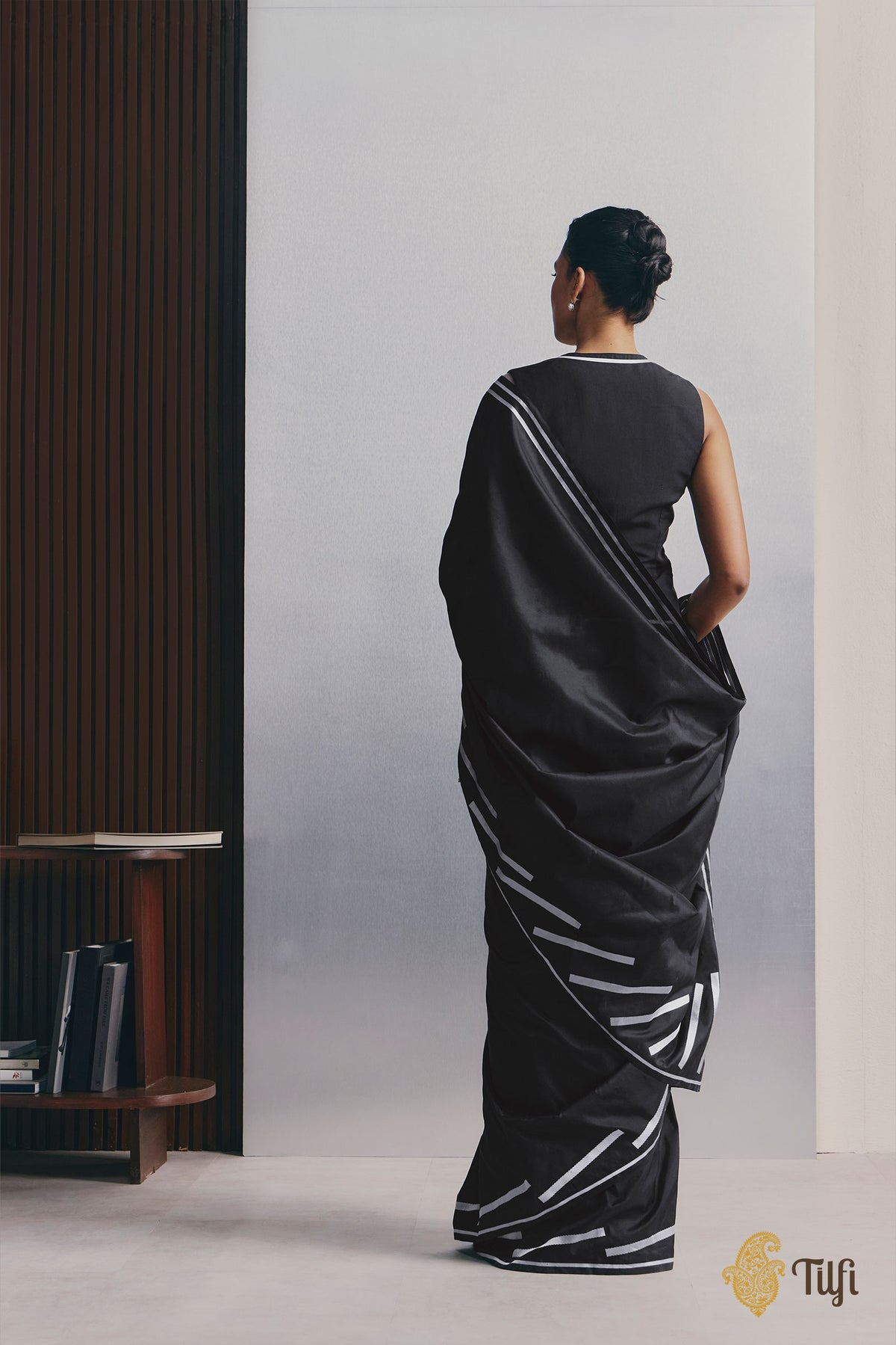 'The Library' Black Pure Katan Silk Banarasi Handloom Saree