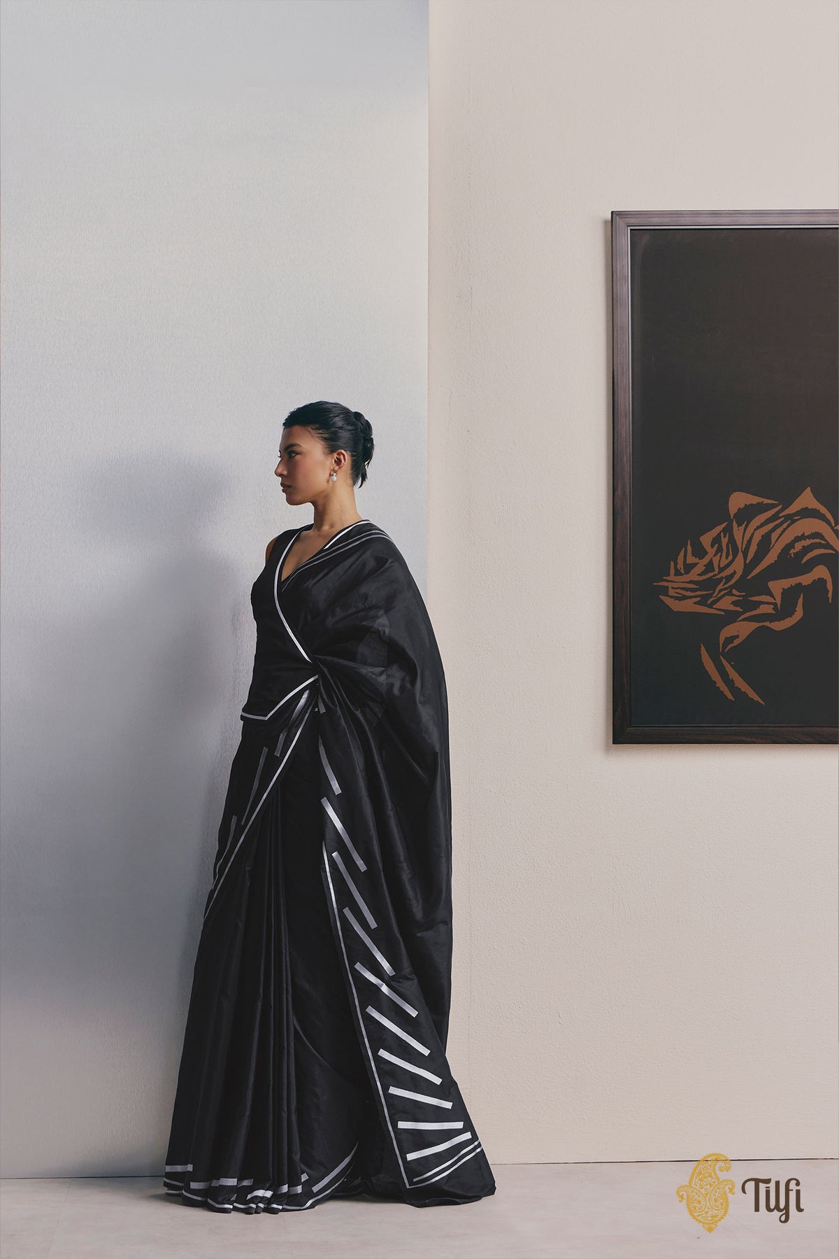 'The Library' Black Pure Katan Silk Banarasi Handloom Saree