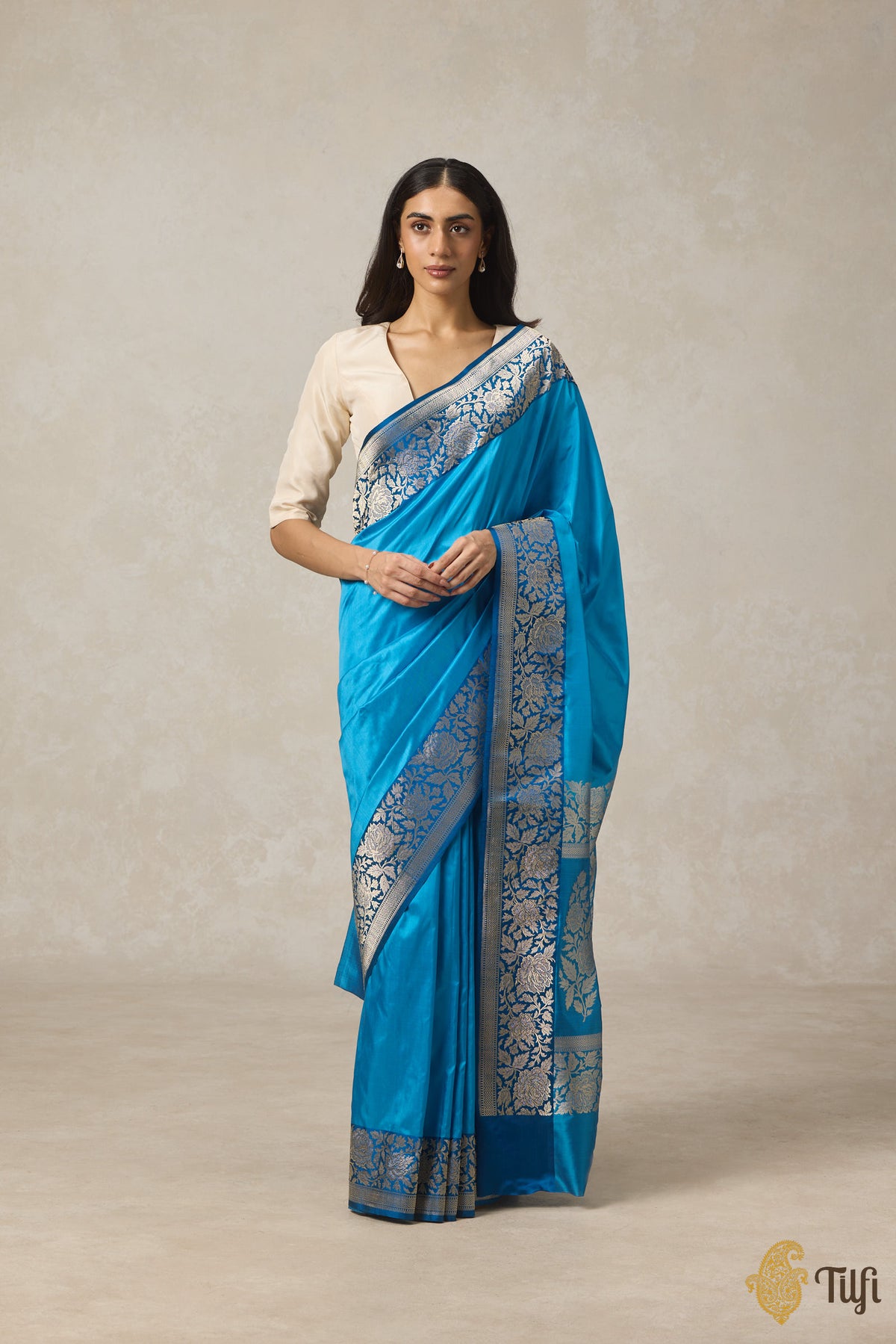 Pre-Order: Blue Pure Katan Silk Banarasi Handloom Saree