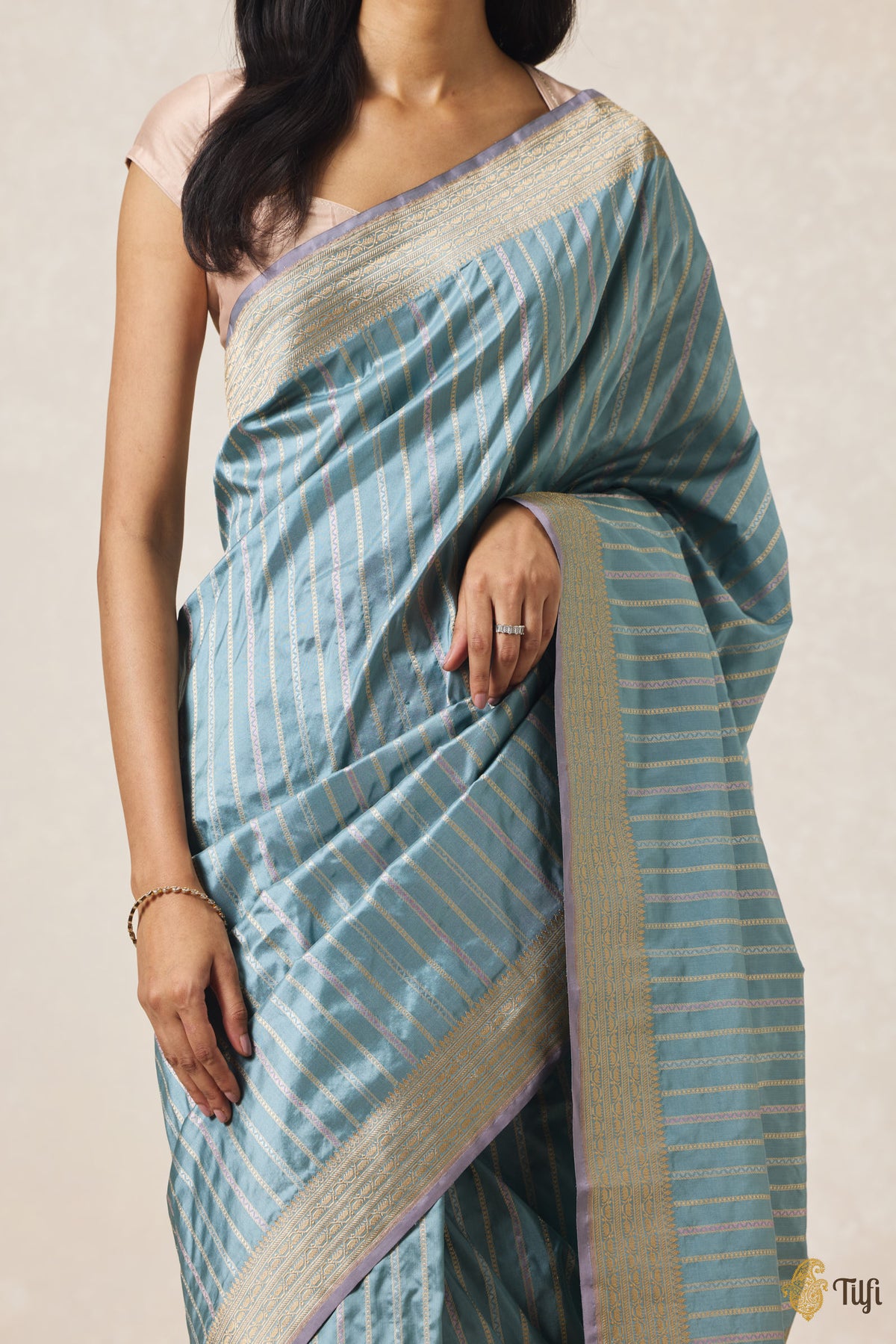 Dusty Blue Pure Katan Silk Banarasi Handloom Saree