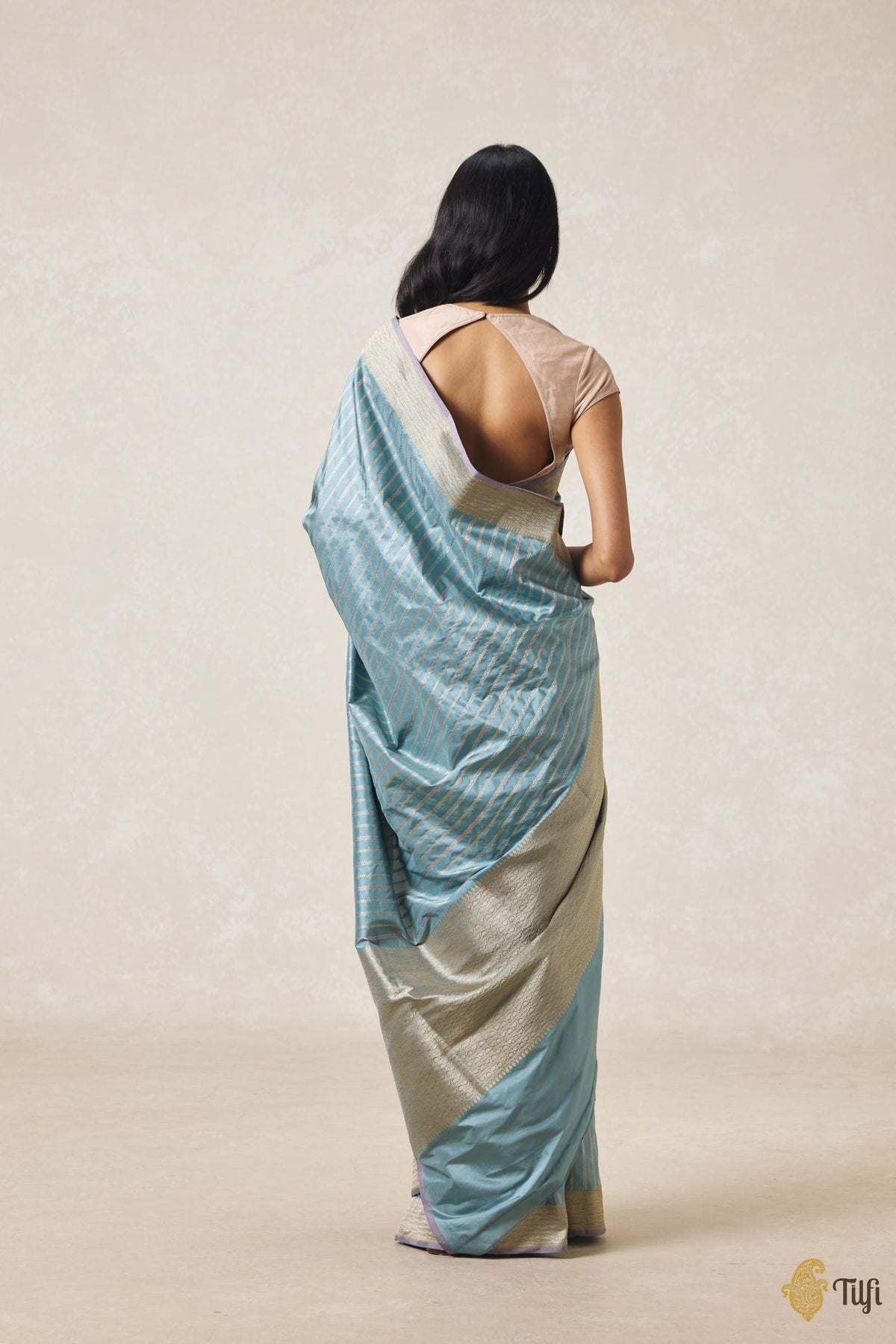 Dusty Blue Pure Katan Silk Banarasi Handloom Saree
