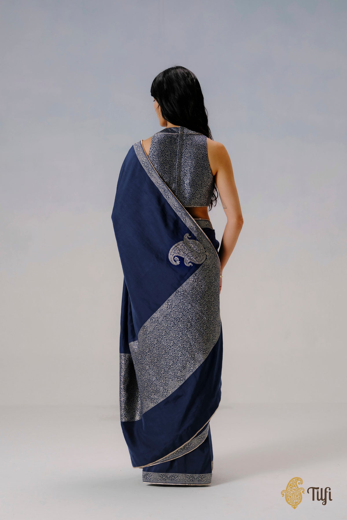 'Abha' Navy Blue Pure Katan Silk Banarasi Handloom Saree