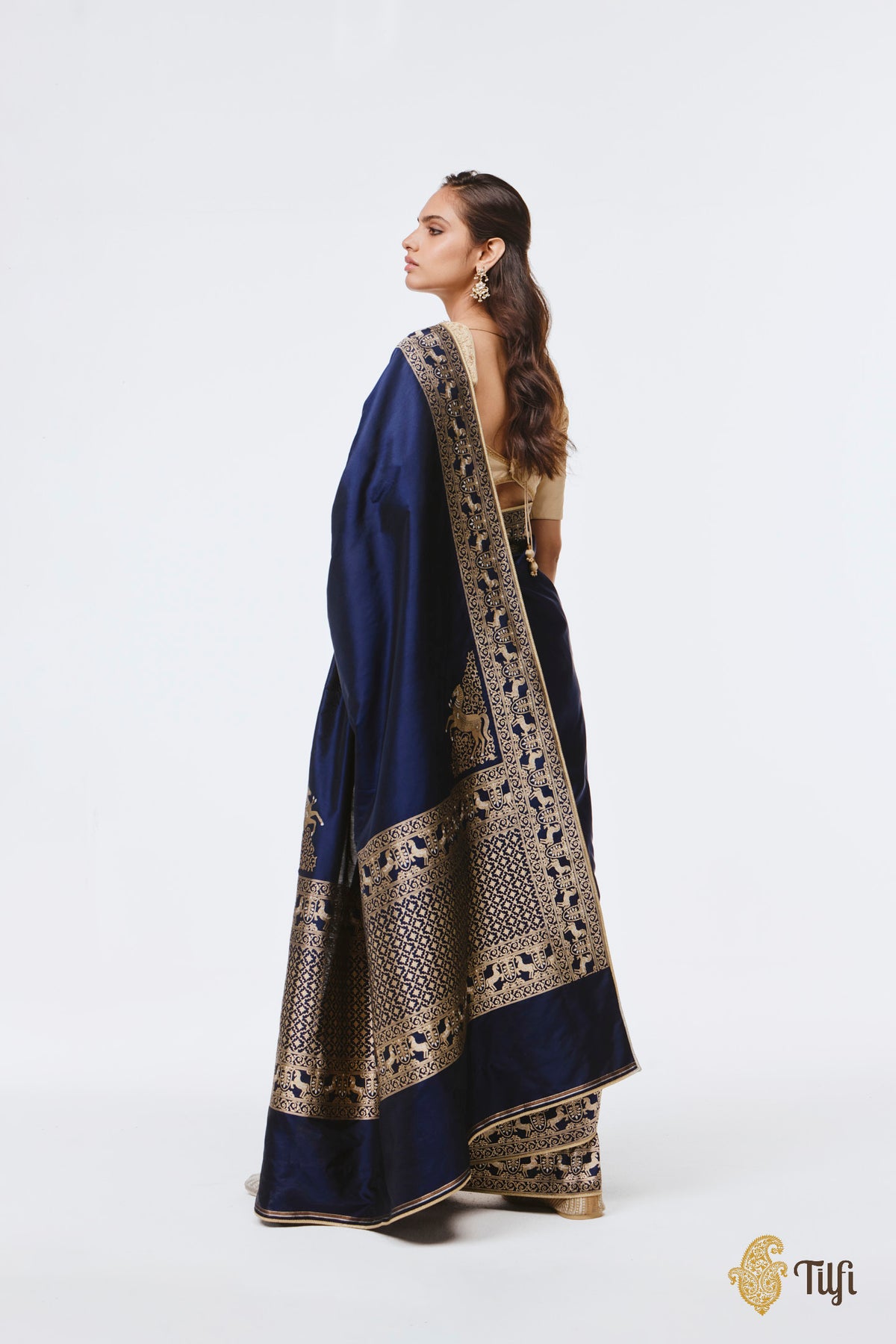 Pre-Order: 'Jaya' Navy Blue Pure Katan Silk Banarasi Handloom Saree
