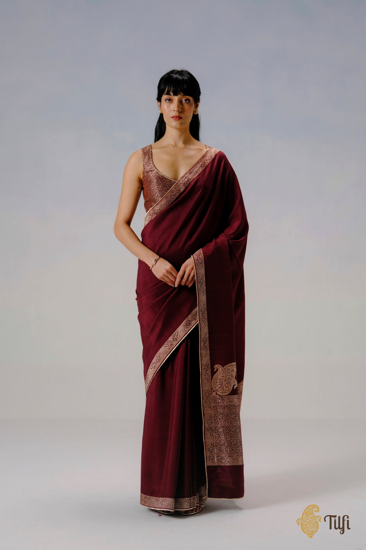 'Abha' Brown Pure Katan Silk Banarasi Handloom Saree