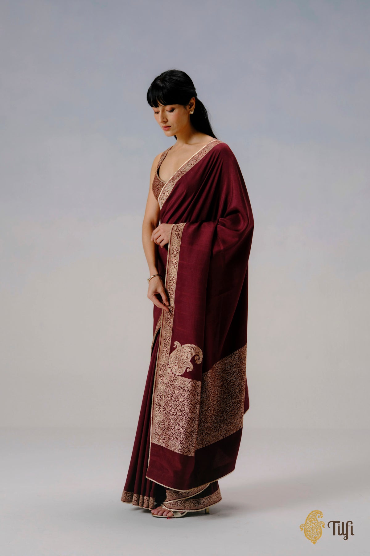 'Abha' Brown Pure Katan Silk Banarasi Handloom Saree