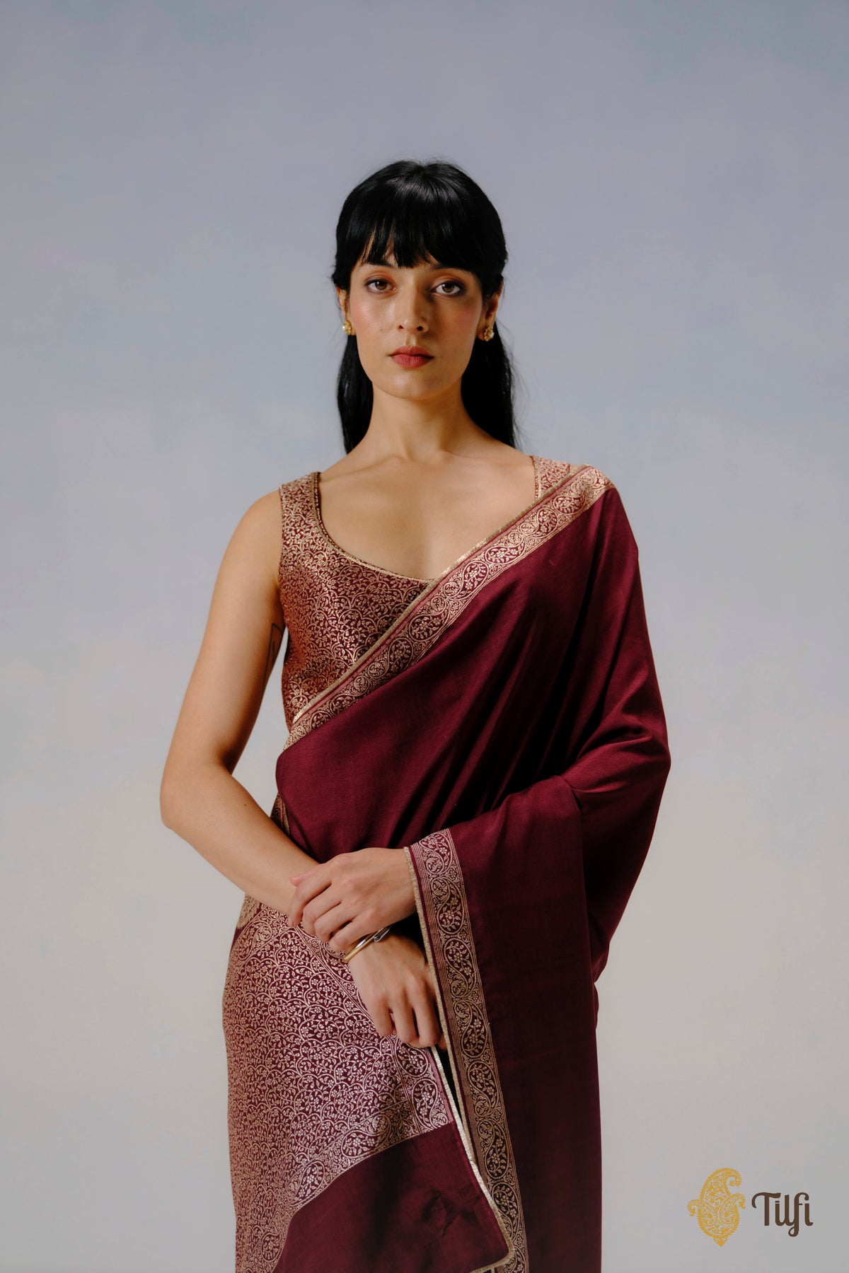 'Abha' Brown Pure Katan Silk Banarasi Handloom Saree