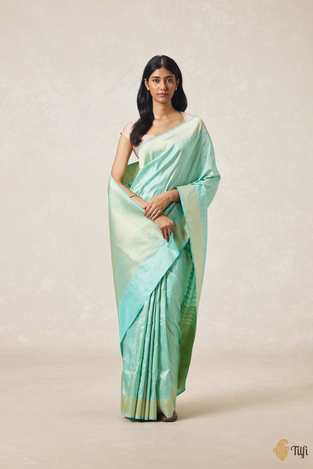 Sea Blue Pure Katan Silk Banarasi Handloom Saree