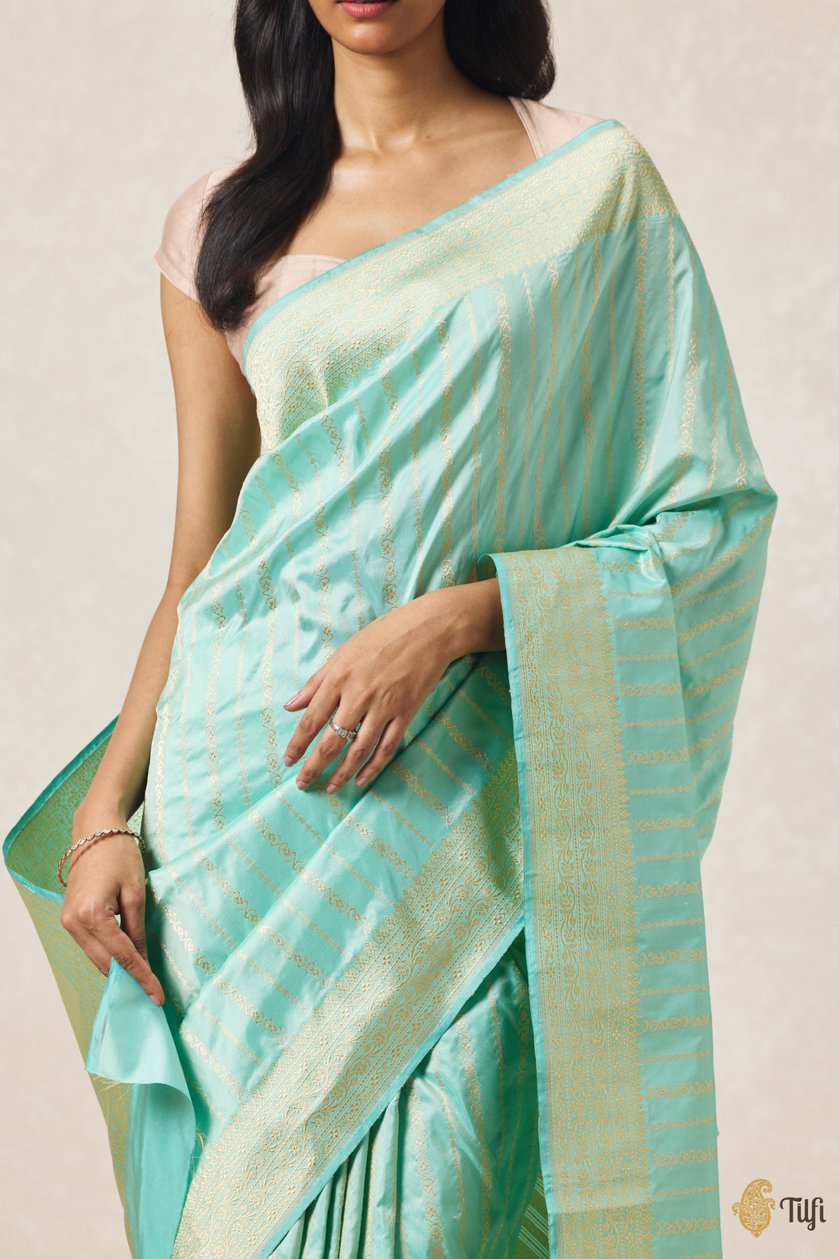 Sea Blue Pure Katan Silk Banarasi Handloom Saree