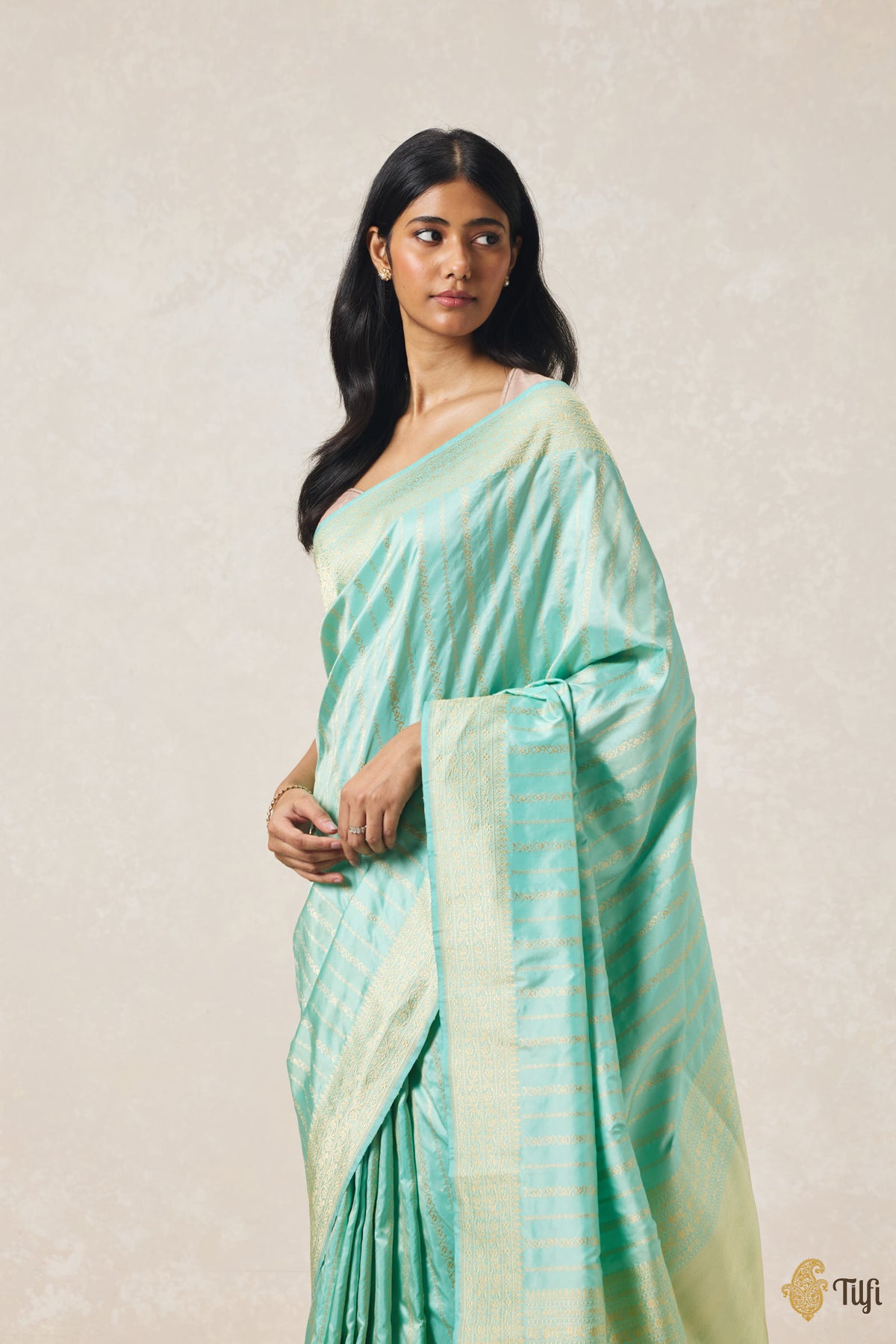 Sea Blue Pure Katan Silk Banarasi Handloom Saree