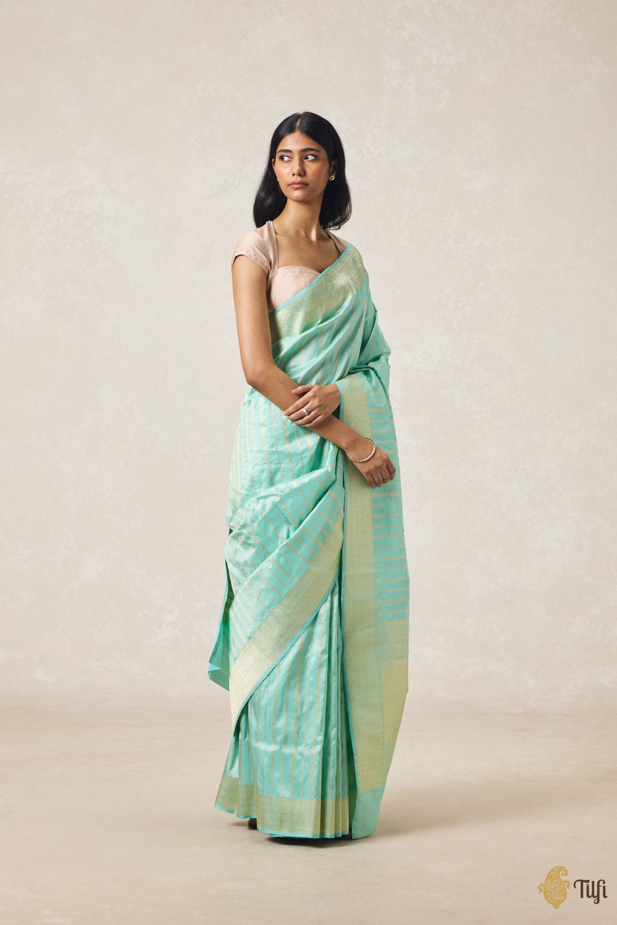 Sea Blue Pure Katan Silk Banarasi Handloom Saree