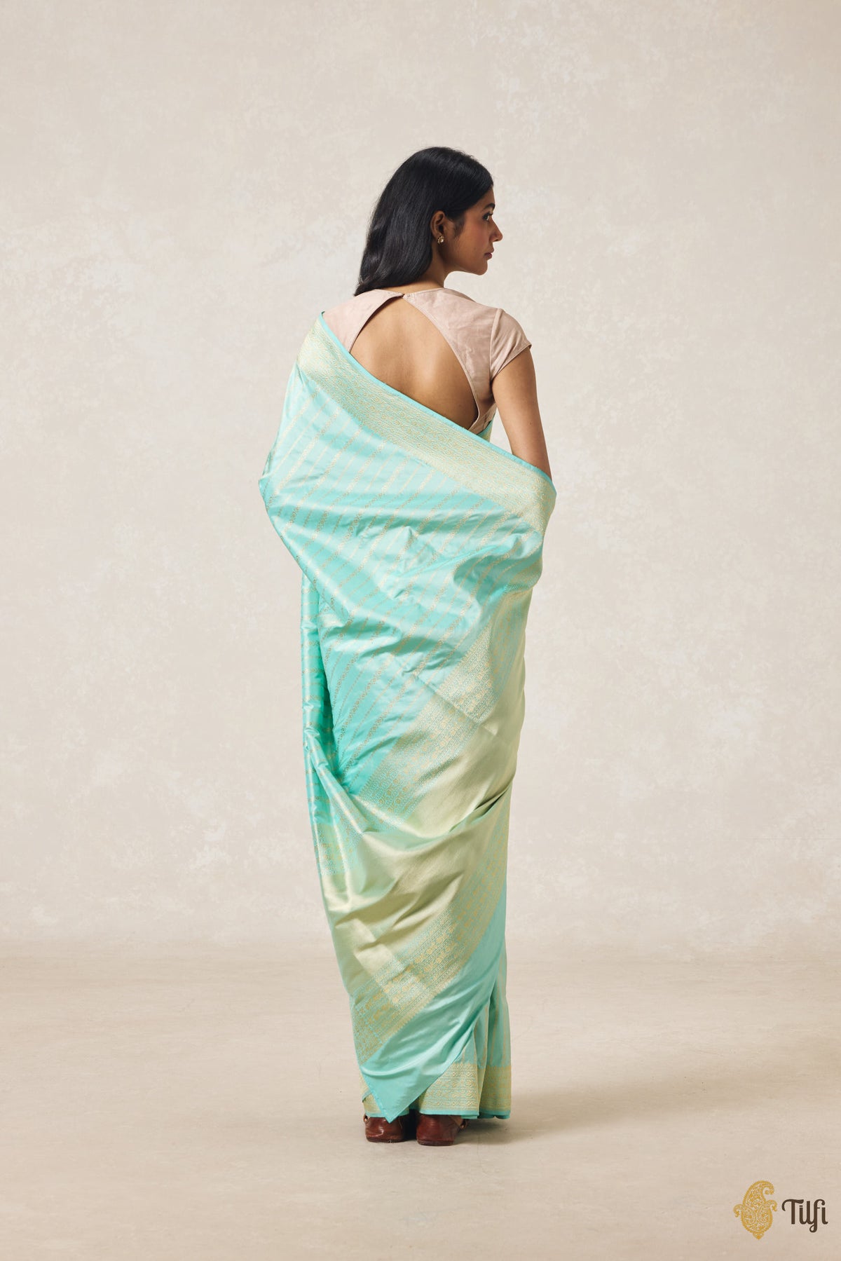 Sea Blue Pure Katan Silk Banarasi Handloom Saree